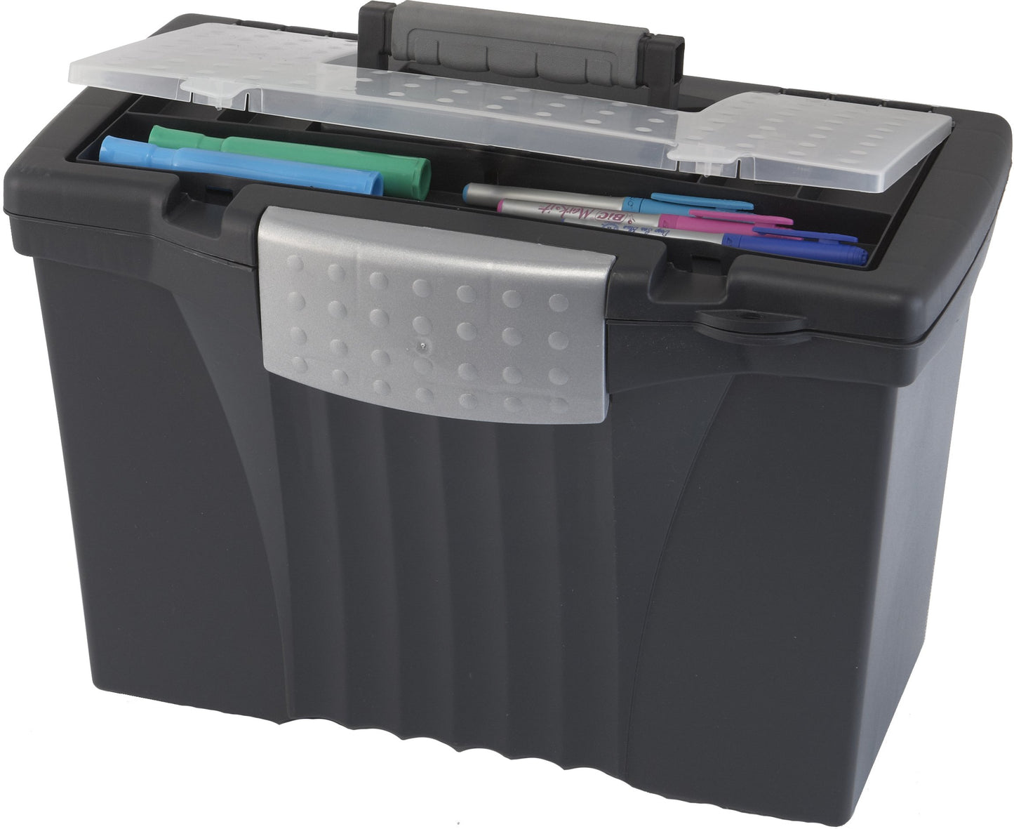 Storex Portable Letter/Legal Filebox with Organizer Lid, Letter/Legal Files, 14.5" X 10.5" X 12", Black