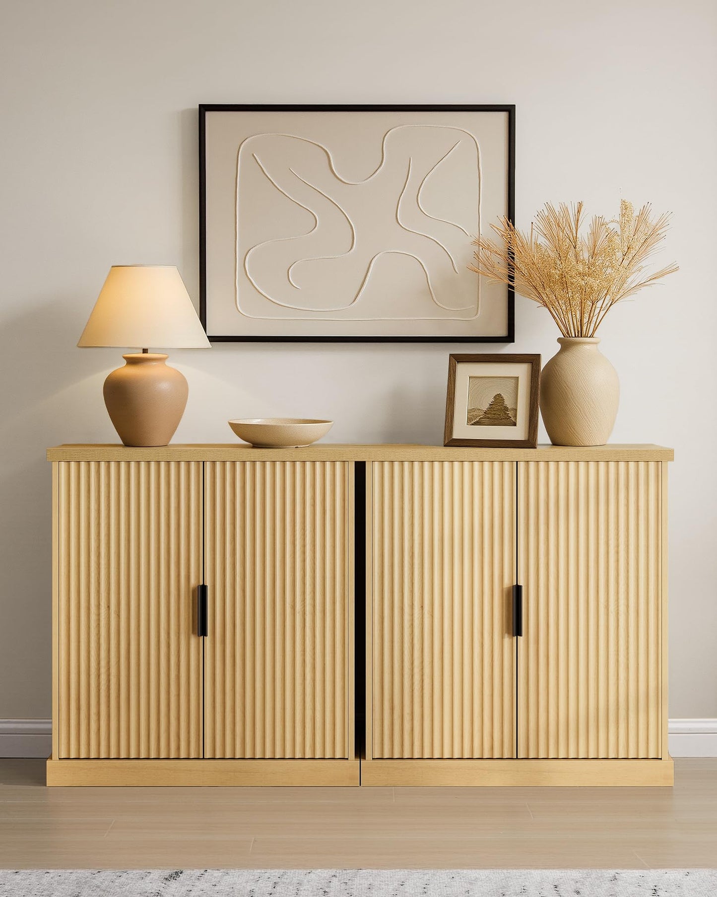 VASAGLE MAXE Collection - Buffet Cabinet, Fluted Console Cabinet, Sideboard with Adjustable Shelf, Mid Century Modern Buffet Table, 15.8 x 29.9 x 31.5 Inches, Oak Beige UBBK344Y01