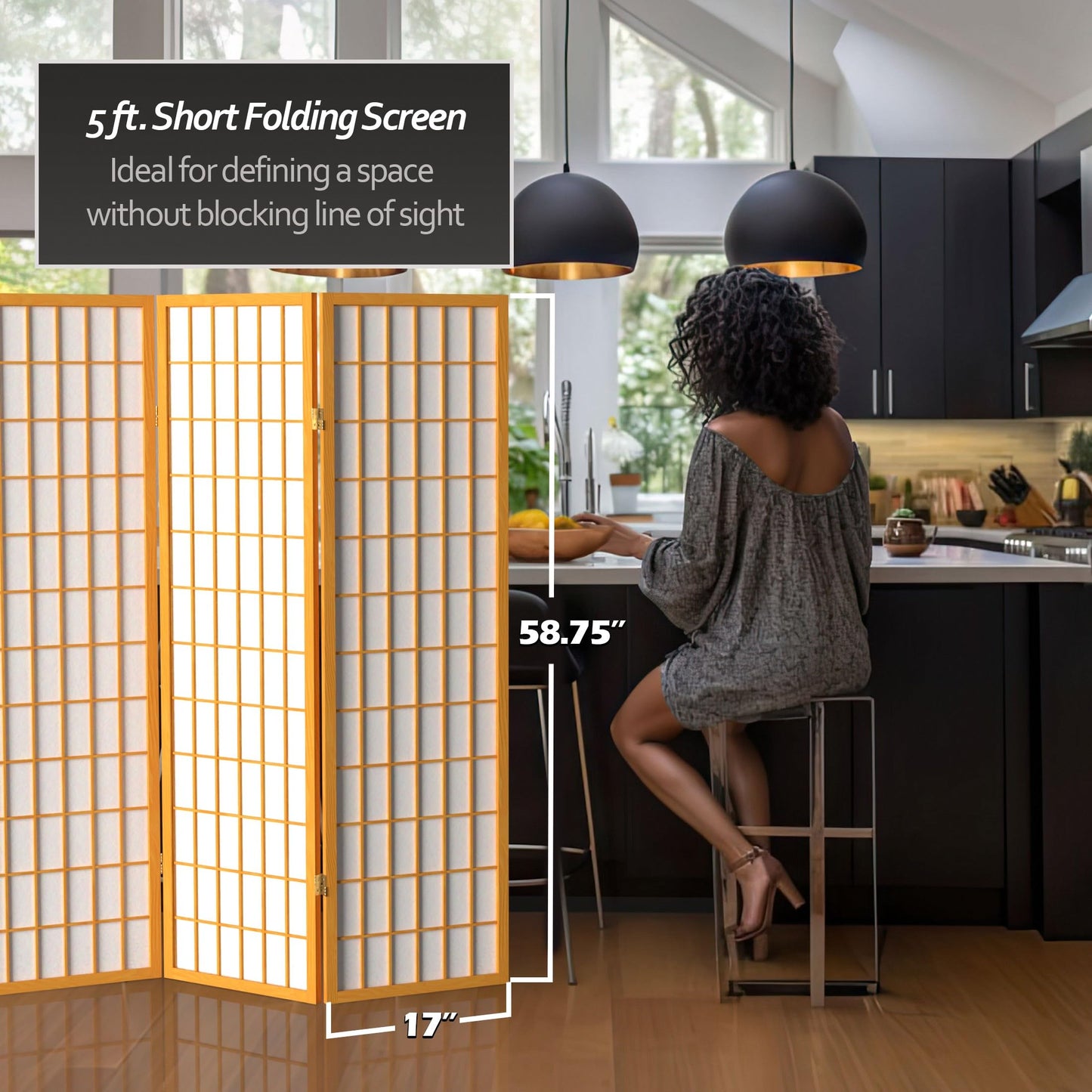 Red Lantern 5 ft. Tall Window Pane Shoji Screen - Honey - 3 Panels
