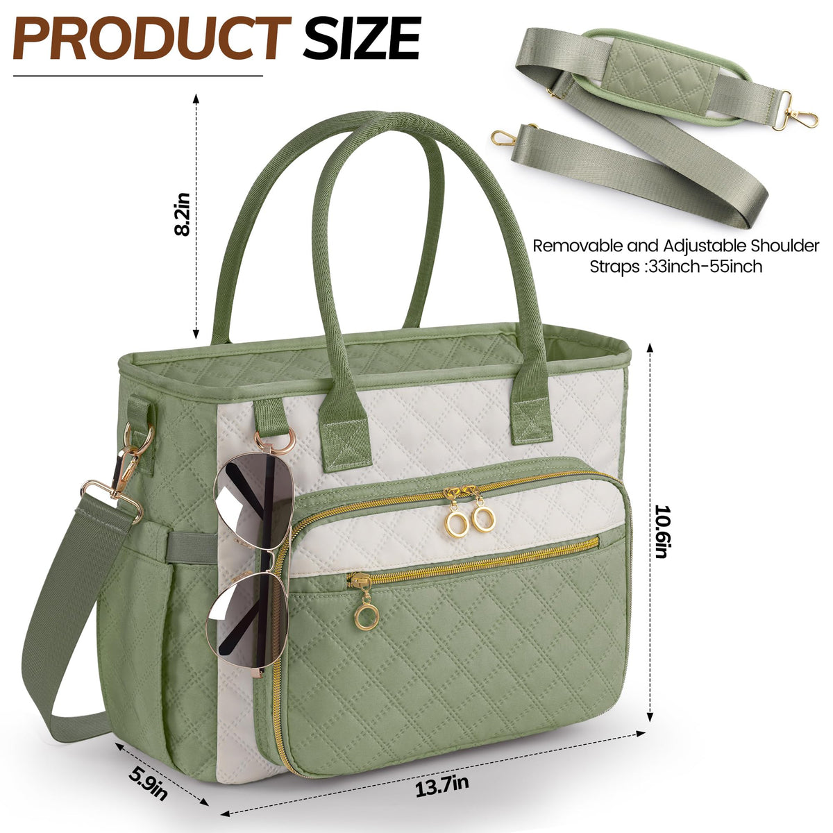 Large Bible Bag with Bible Cover Case for Women，Church Tote Bag Travel Bag Diaper Bag with Shoulder Strap for Teachers, Nurses, Moms, Bible Lovers(Green)