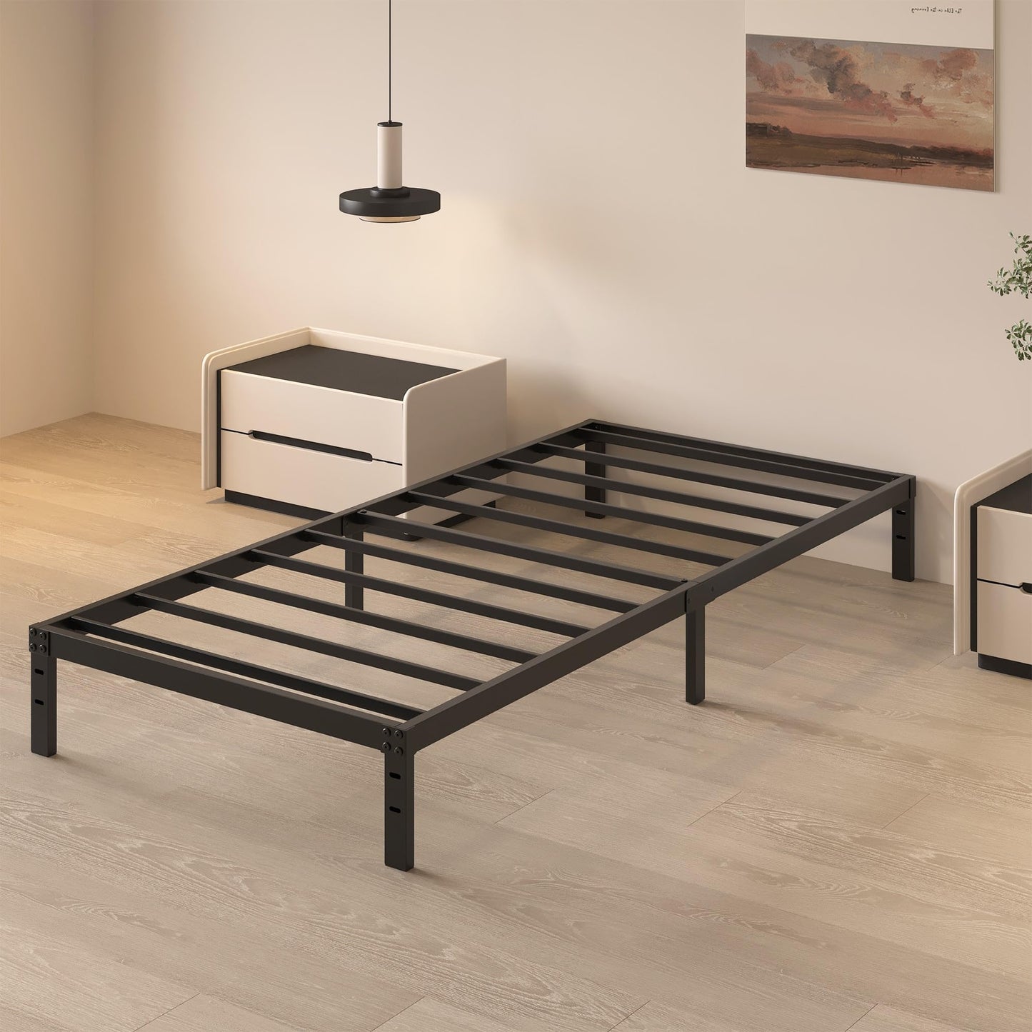 HOBINCHE 10 Inch Twin Size Bed Frame - No Box Spring Needed Heavy Duty Metal Platform Mattress Foundation with Steel Slats, Non-Slip Noise Free Easy Assembly Black Bedframes