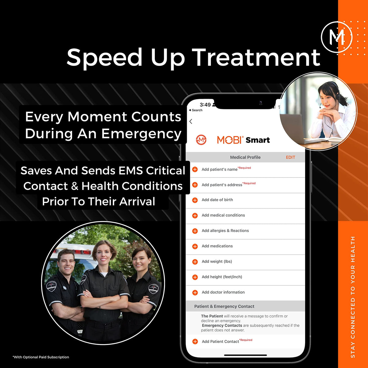 MOBI Connect Emergency Alert System Bundle, Smart Wireless Caregiver Support Monitoring System Pair with Multi-Purpose Monitor