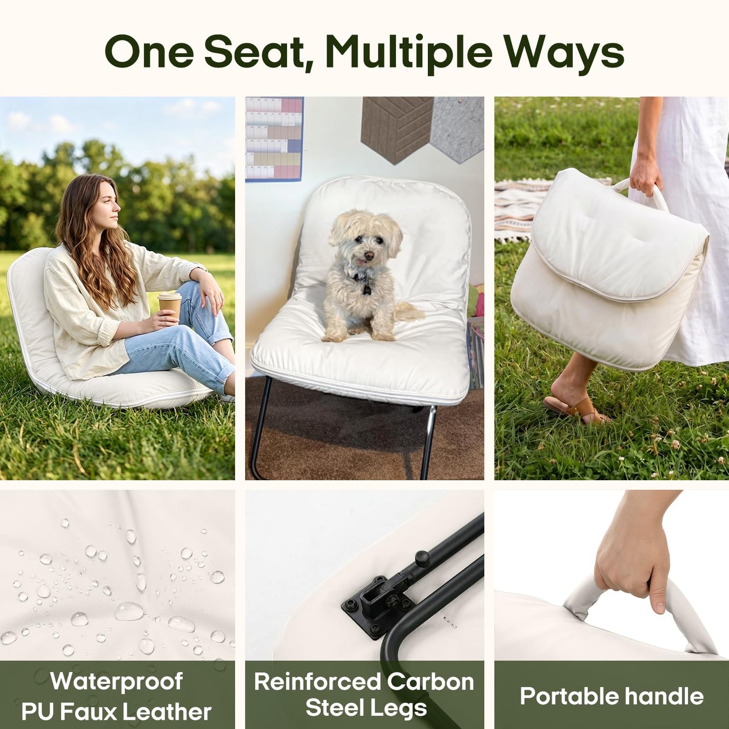 ZonLi Floor Chair for Adults, Adjustable Folding Meditation Chair with Back Support, Cozy Lazy Floor Sofa Chair for Reading Gaming Relaxing, Japandi Lounge Seat for Bedroom Dorm Living Room,Beige