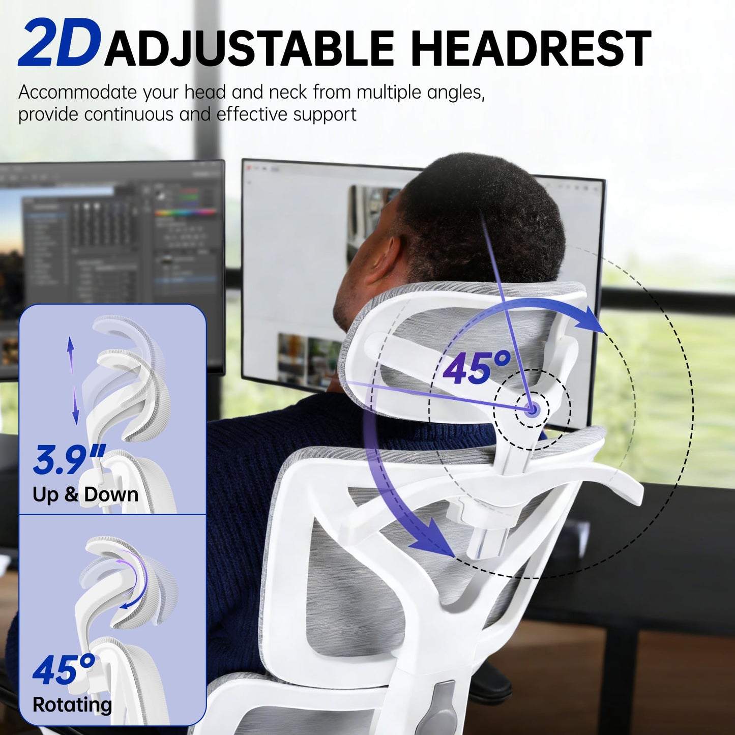 Hayelf Ergonomic Office Chair, High Back Mesh Computer Chair with Comfortable Adaptive Lumbar Support, Built-in Coat Hanger, SGS Class 4 Gas Lift, Heavy Duty 300lbs for Long Hours Home Office