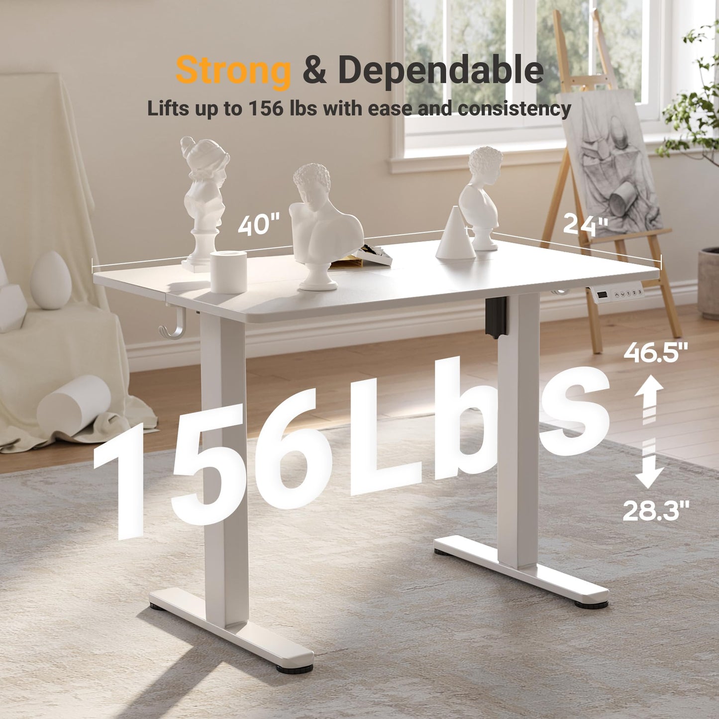 YDN Electric Standing Desk, 40 x 24 Inches Adjustable Height Stand up Desk with Cable Management, Home Office Desks with Splice Board & Frame, Warm White