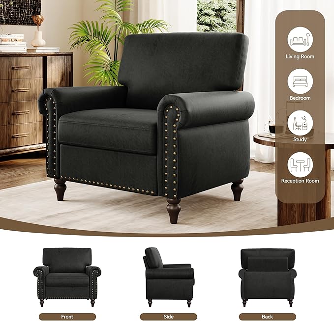 Nailhead Trim Accent Chairs Set of 2, Faux Leahter Mid Century Modern Living