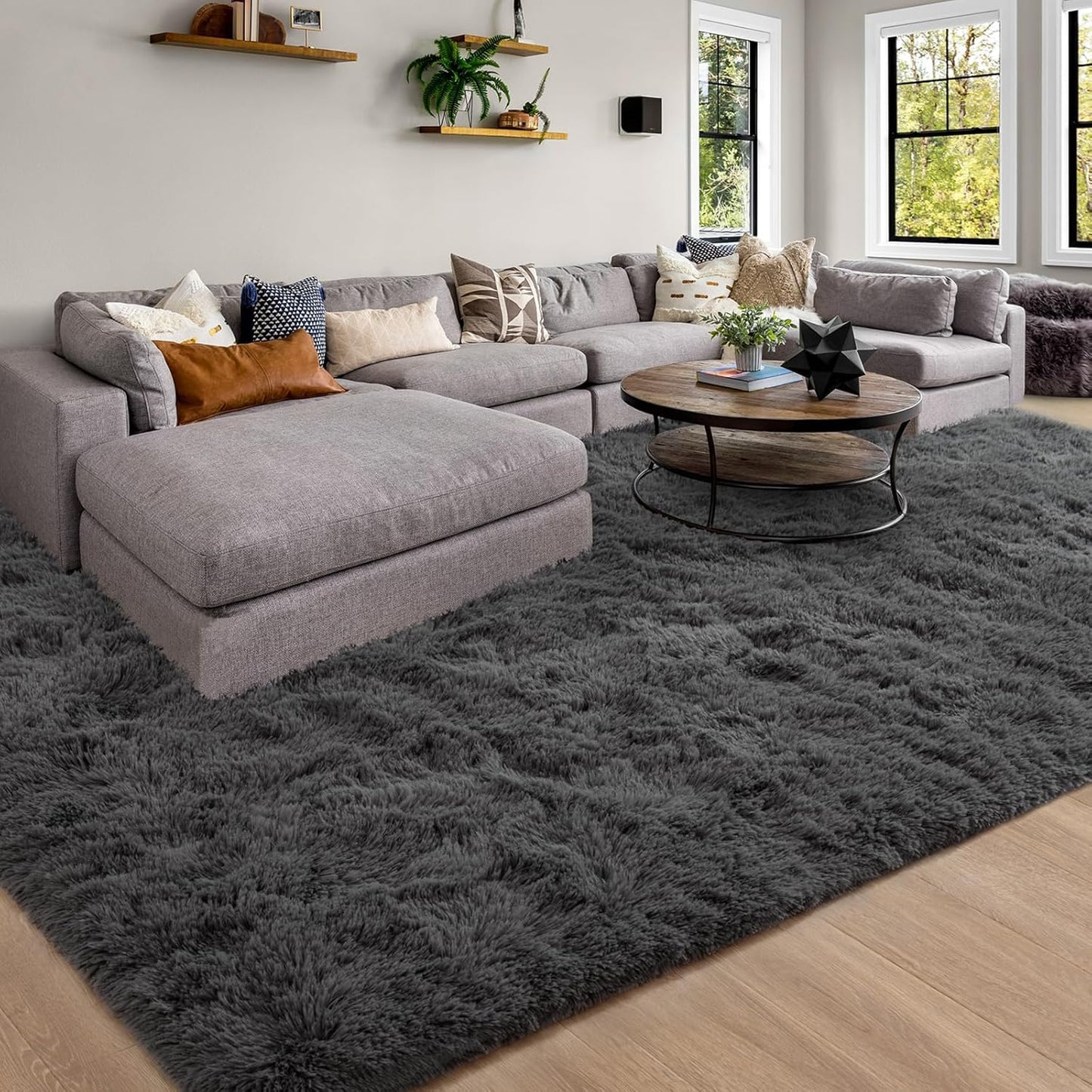 Merelax Modern Soft Fluffy Large Shaggy Rug for Bedroom Livingroom Dorm Kids Room Indoor Home Decorative, Non-Slip Plush Furry Fur Area Rugs Comfy Nursery Accent Floor Carpet 4'x6' Dark Grey