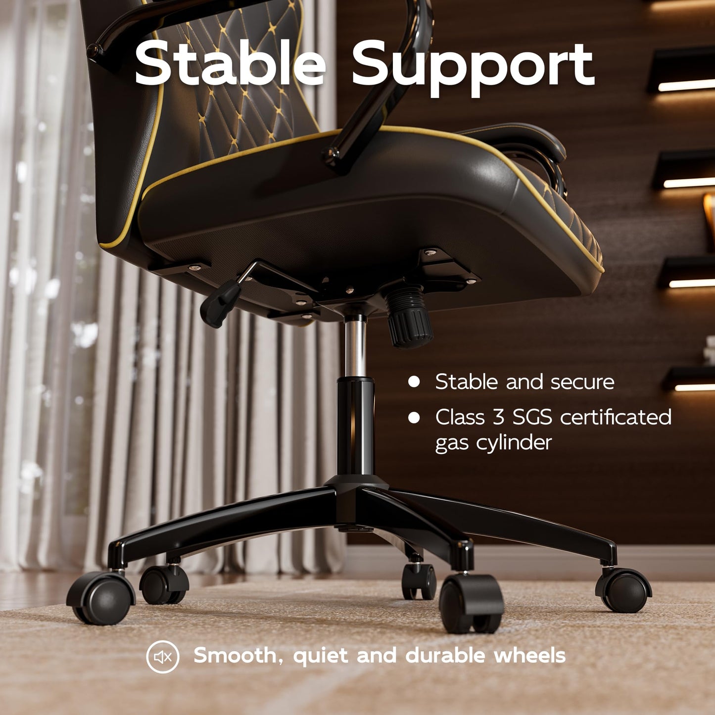 HomeZeer Black Office Chair with Soft Leather Embroidery, Mid Back Vintage Swivel Executive Desk Chair with Wheels and Padded Arms, Adjustable Height