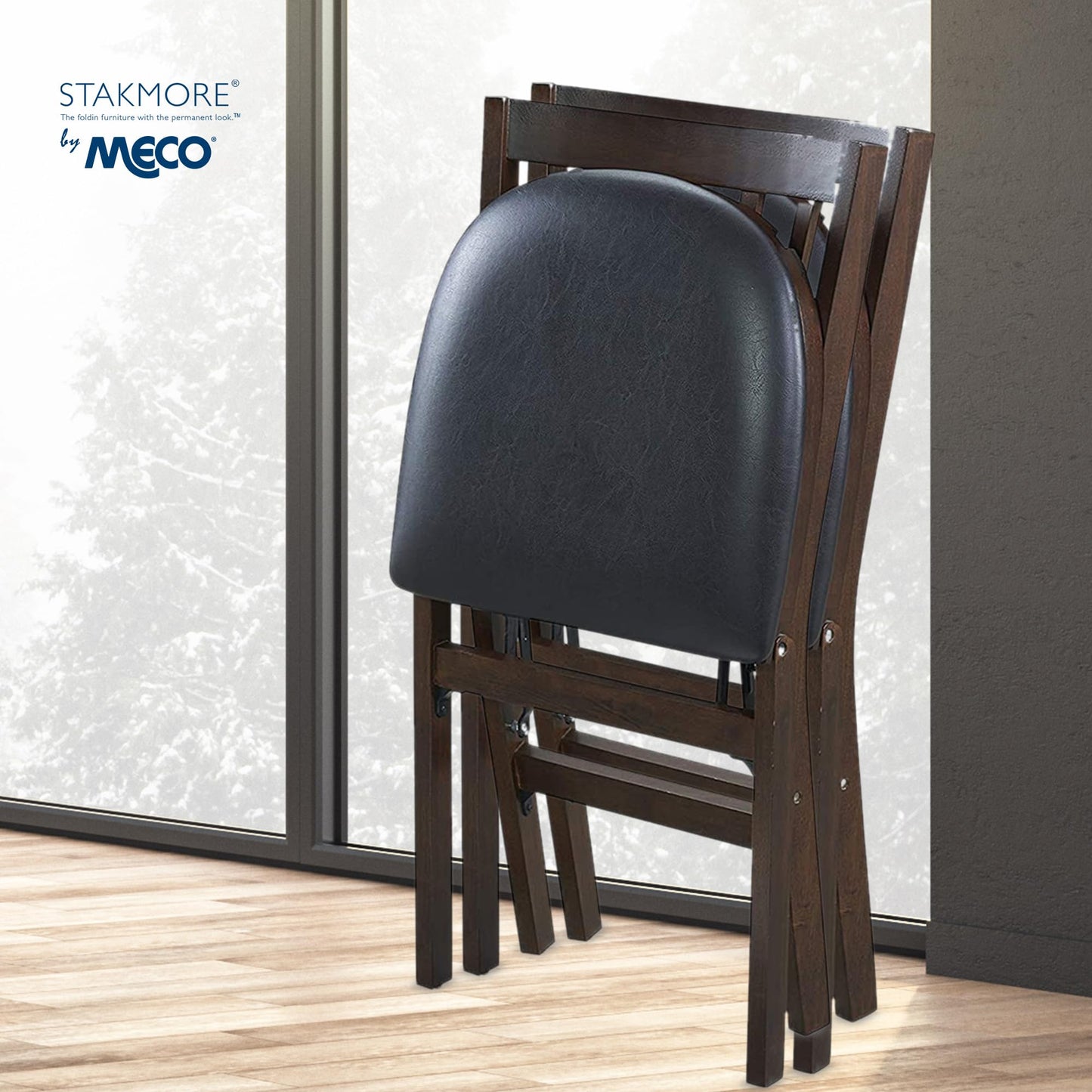 Stakmore Premium Solid Wood Dining Table Compact Folding Chair Set with Fabric Padded Upholstered Seat, Espresso/Black (Set of 2)