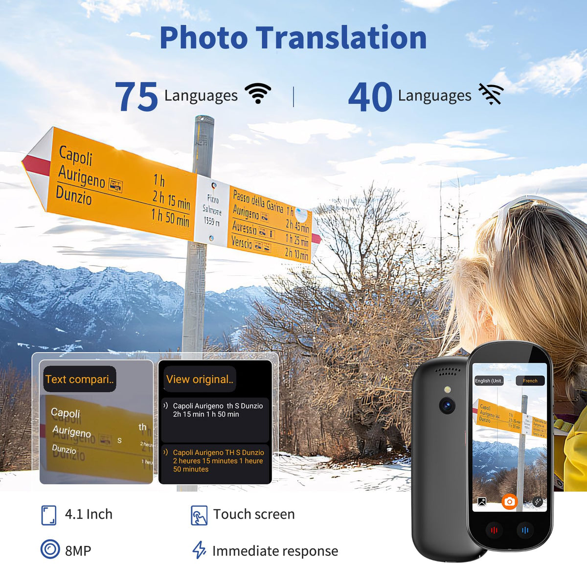 Ai Language Translator Device No WiFi Needed, Upgraded ChatGPT Translator, 150+ Languages Instant Two Way Translator Device, Offline/Recording/Photo/Voice Translatio for Business Learning