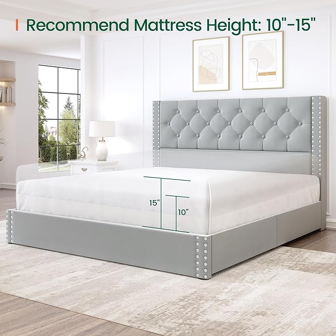 LARMACE Full Size Bed Frame Upholstered Platform Bed