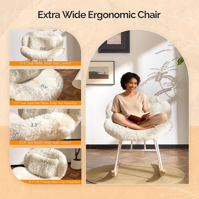 VINGLI 25.6" Extra Wide Criss Cross Nursery Rocking Chair, Cute Curved 115°