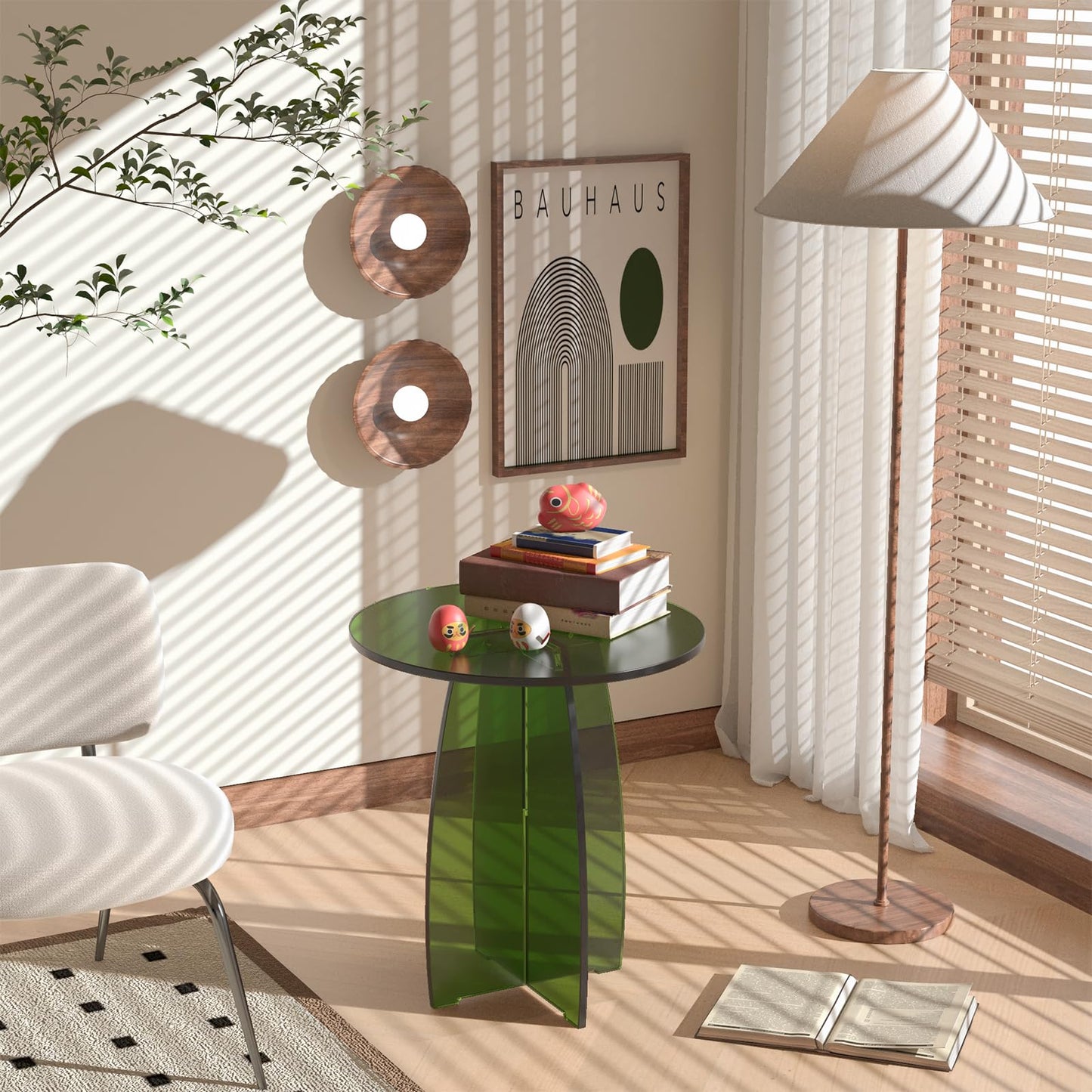 Dethan Green Acrylic End Table, Modern Lucite Side Table, Decorative Nightstand & Accent Table for Living Room, Bedroom & Sofa Side, Modern Home Furniture, 20 x 20 x 21.1 in