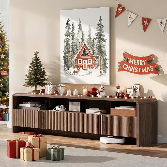 AMERLIFE 70" Fluted Wood TV Stand