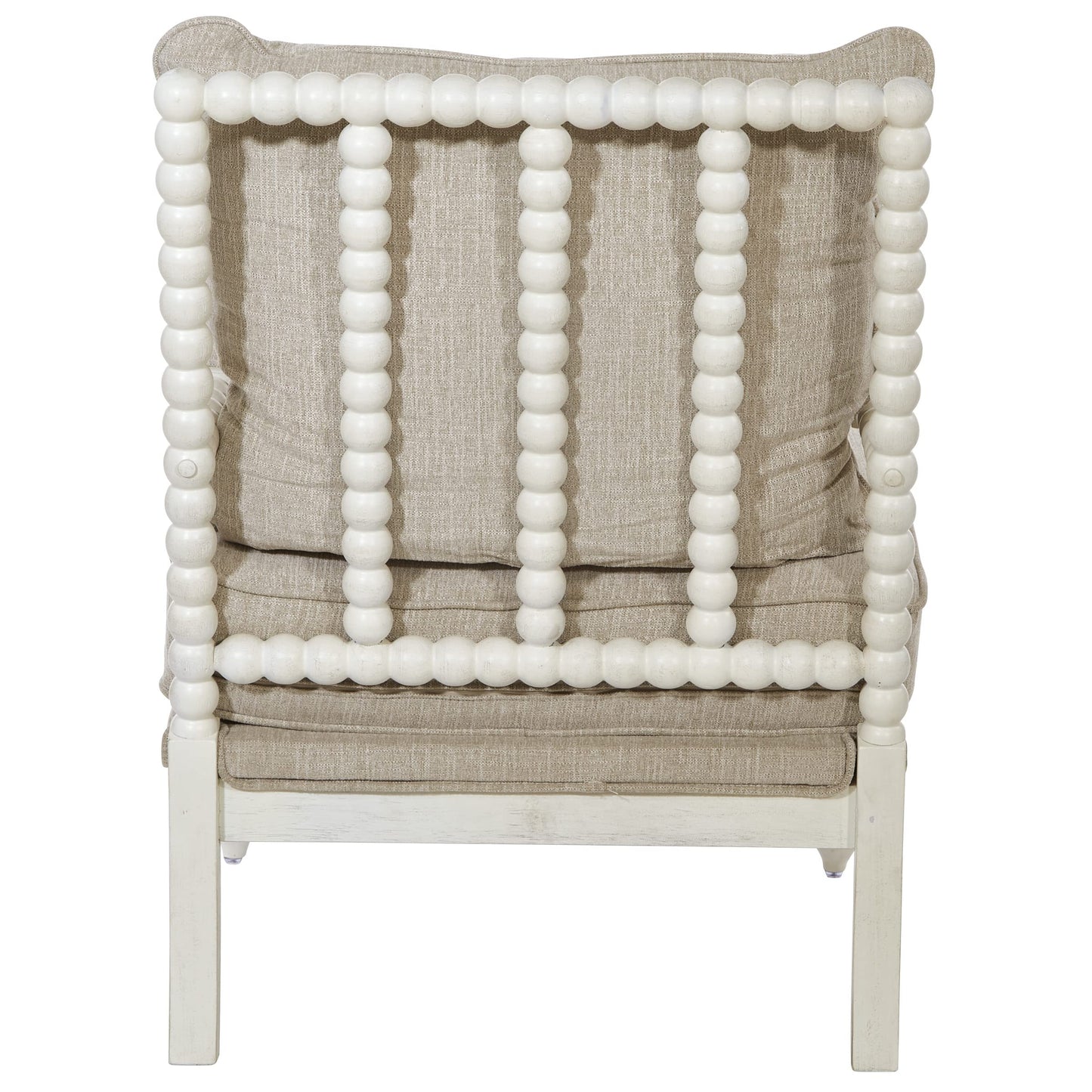 OSP Home Furnishings Kaylee Spindle Accent Chair with Antique White Wood Frame, Beige Linen Fabric
