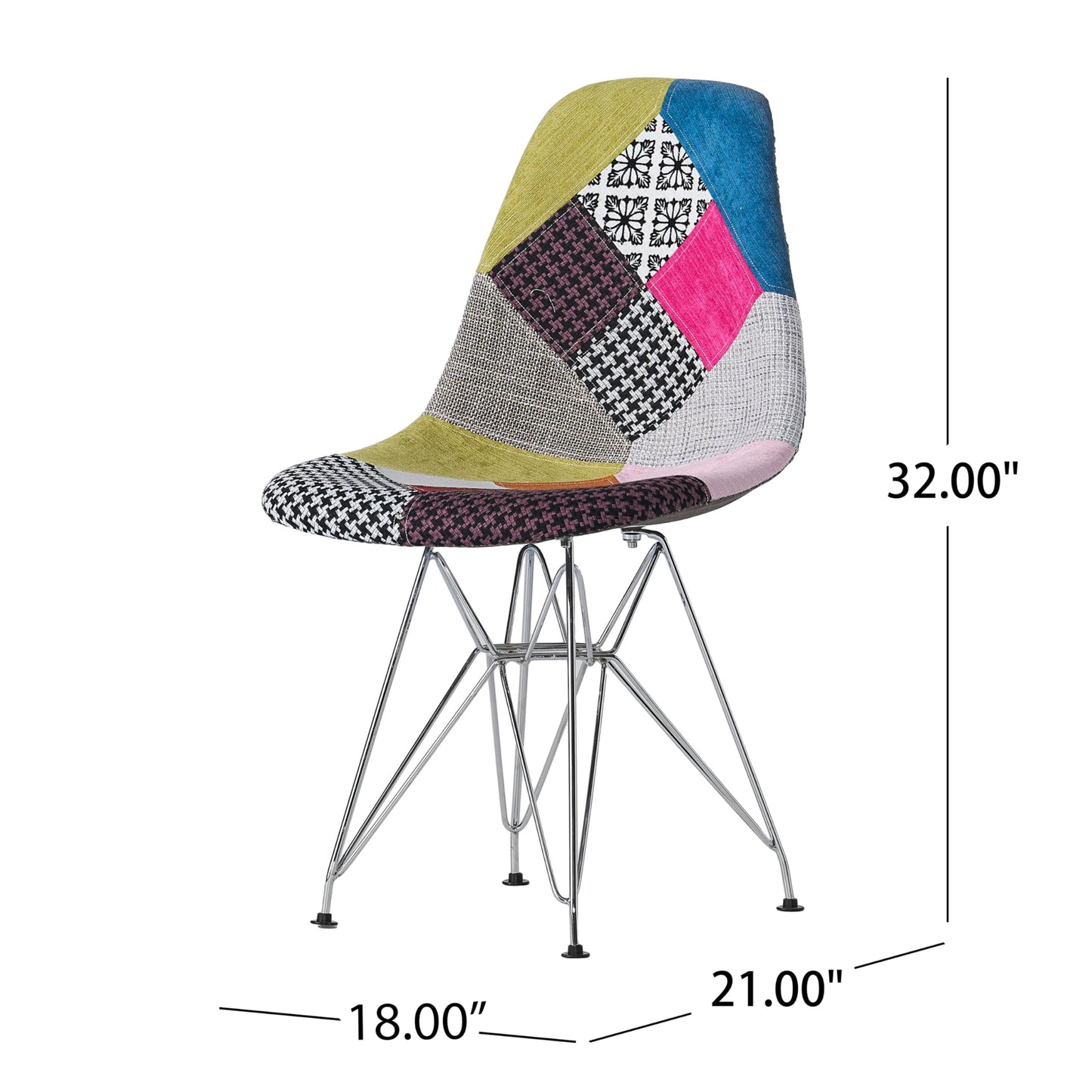 Christopher Knight Home Wilmette Fabric Chair with Chromed Legs, Patchwork 18D x 21W x 32H in