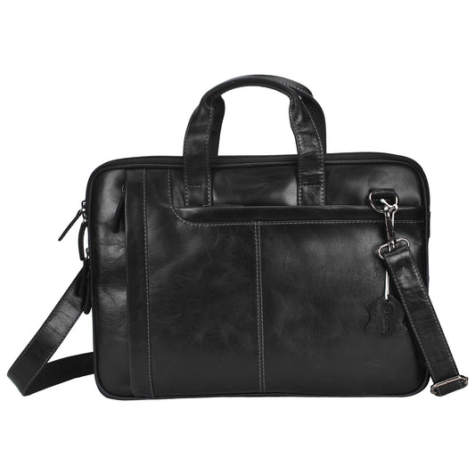 Pitaara Genuine Leather Messenger Laptop Bag For Men And Women, Black Briefcase, Fits Laptop Size 16", Unisex