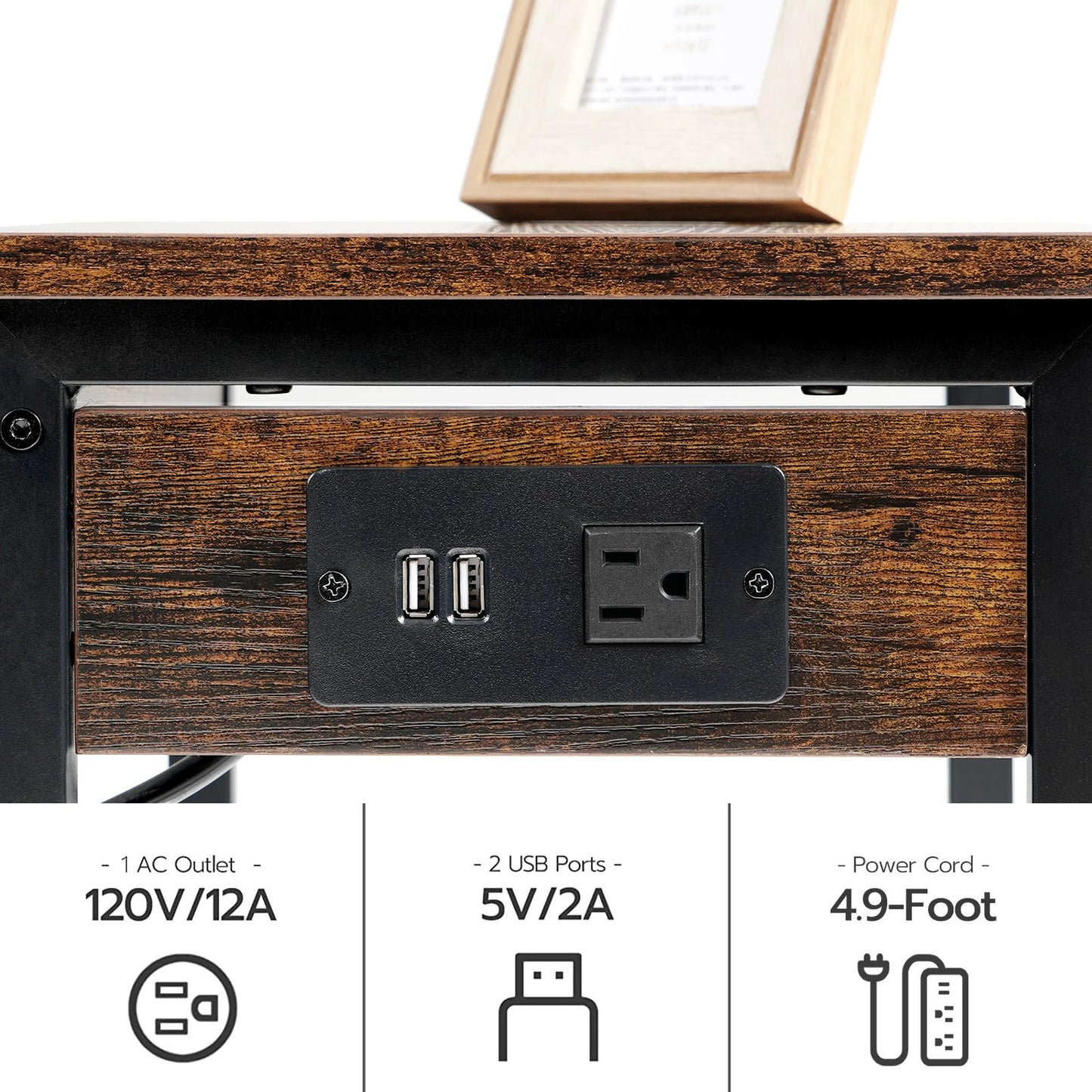 HOOBRO Printer Stand for Desk, Desktop Printer Stand with Charging Station, Small Printer Table with Storage Hook, Under Desk Printer Cart, File Rack for Home Office BF01UPS01