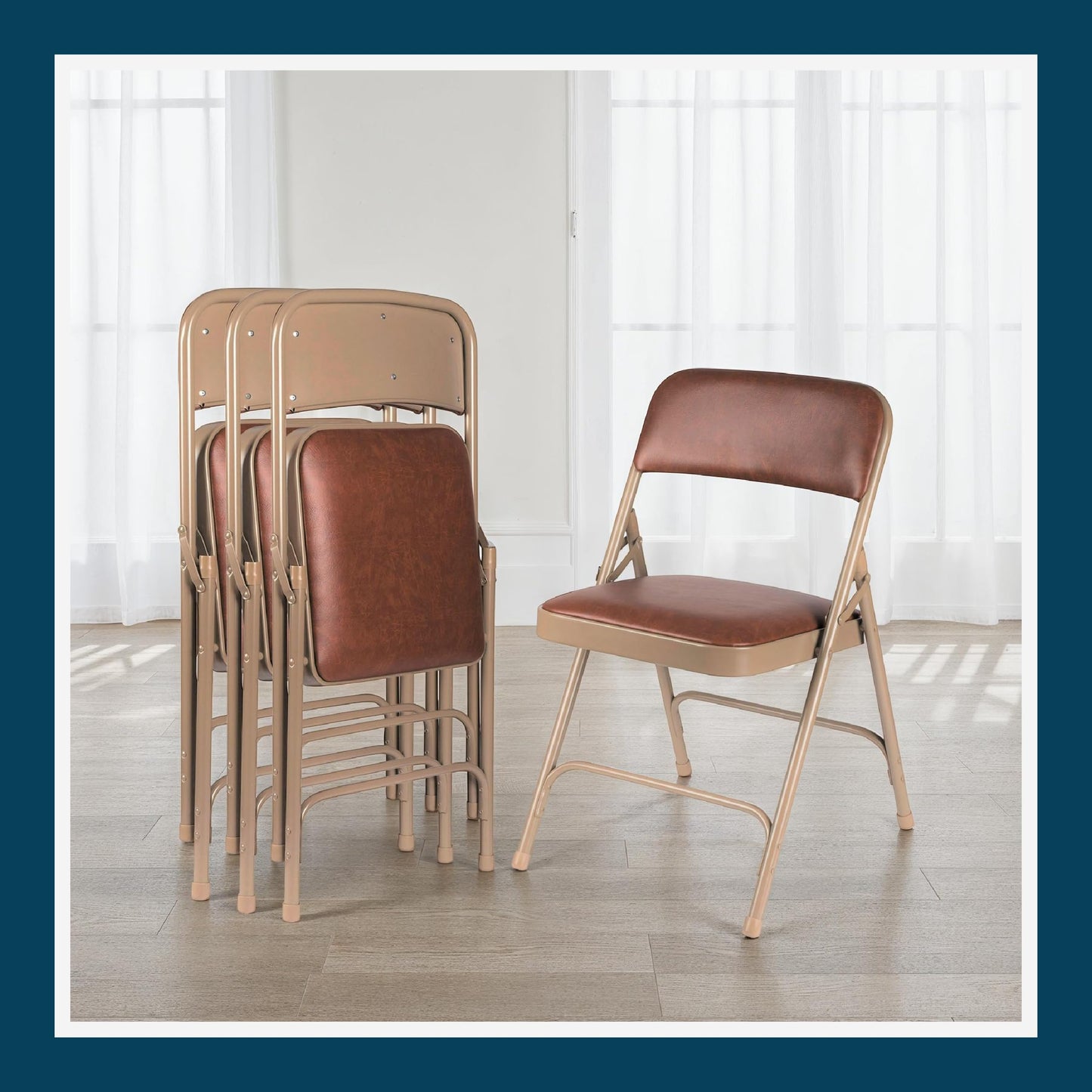 OEF Furnishings OEF1203 Commercial-Grade Vinyl Padded Folding Chair (Brown, 4-Pack)