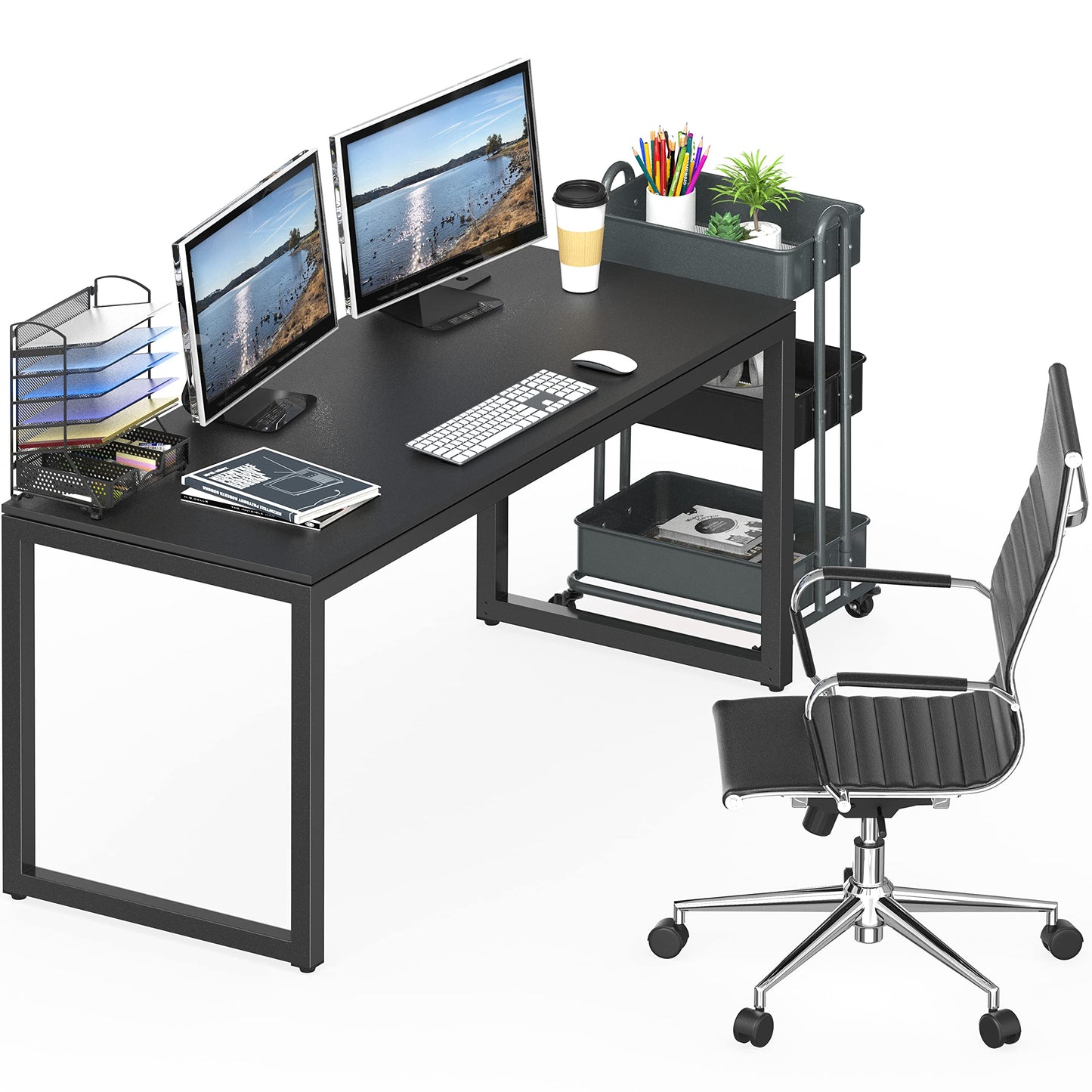 SHW 55-Inch Commercial-Grade Office Computer Desk, Black