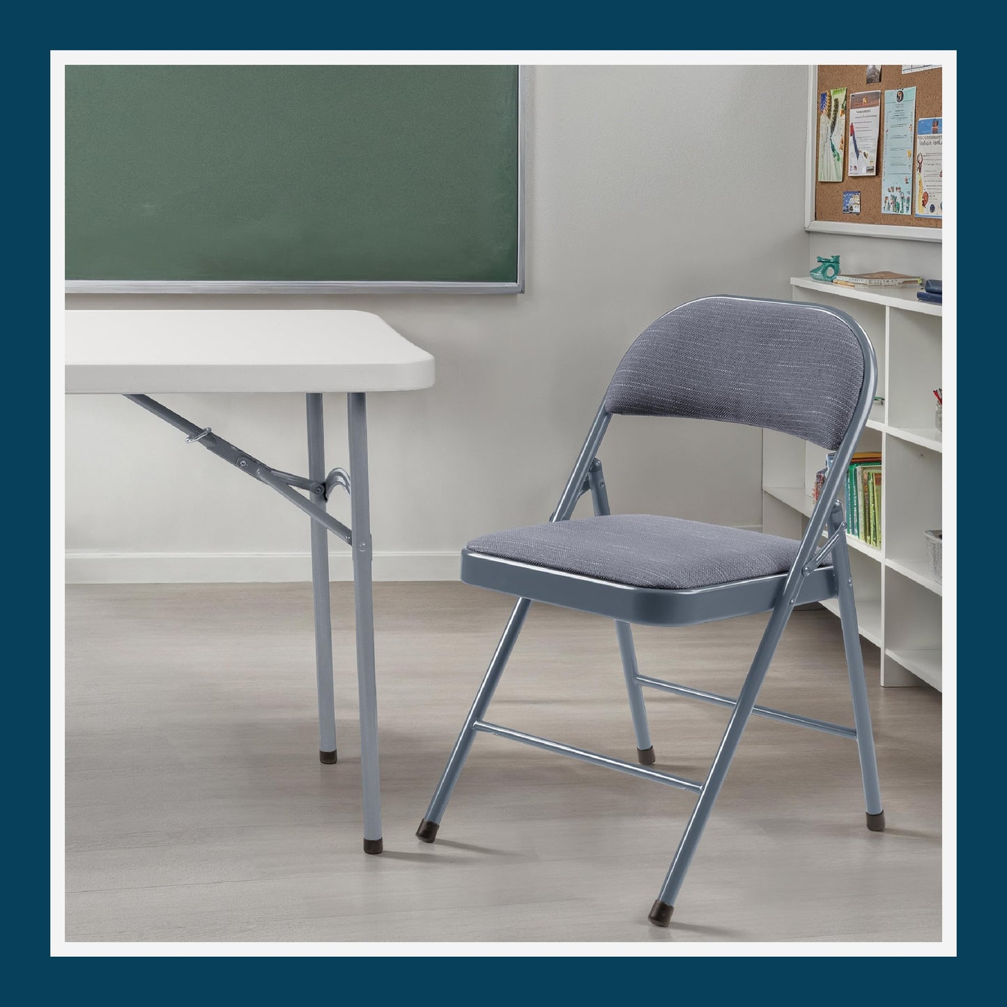 OEF Furnishings OEF970 Series Premium Fabric Padded All Steel Folding Chairs, Comfort Cushioned Seat & Back for Meeting Office Training Rooms (4-Pack, Cosmic Blue)