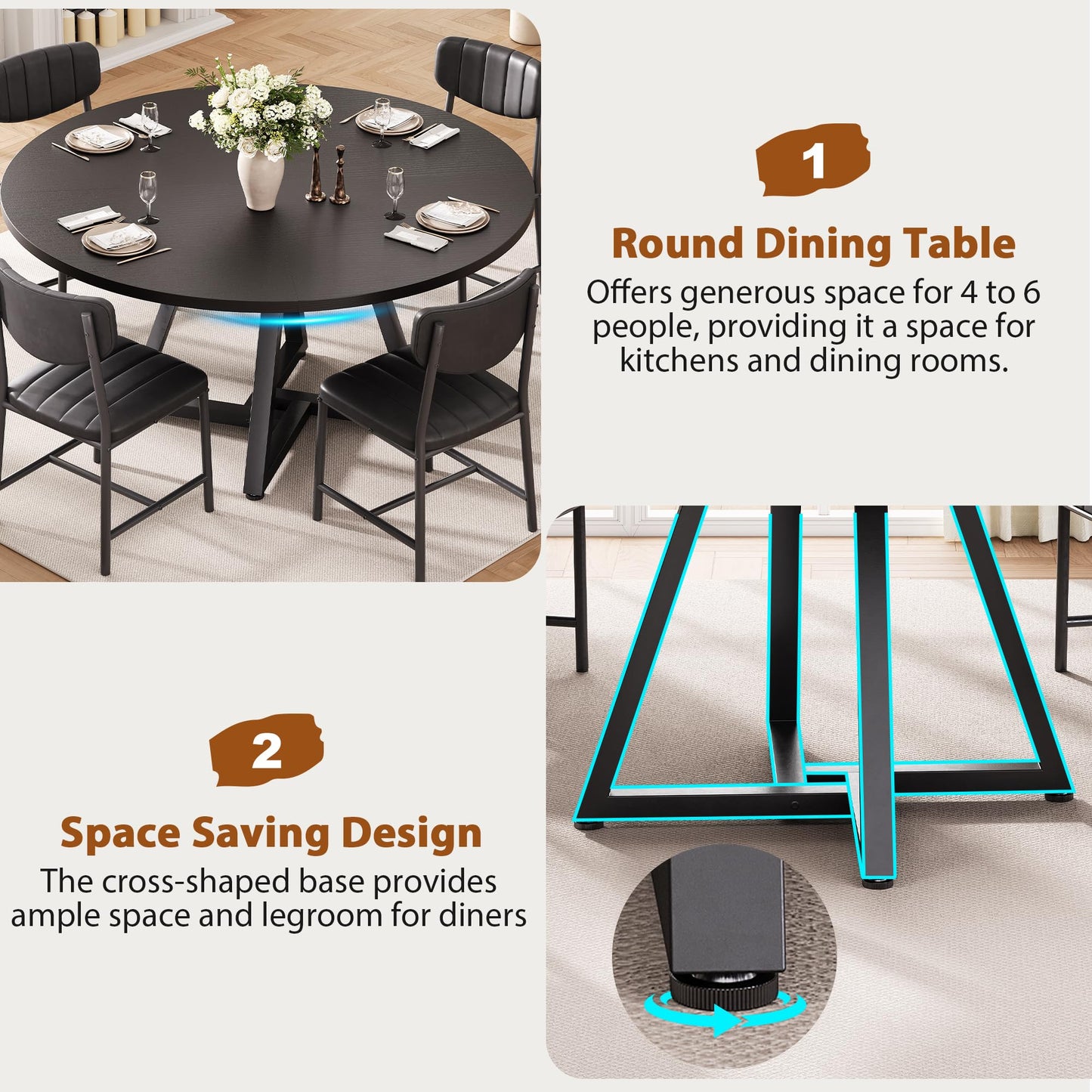 Jocoevol Round Dining Table Kitchen Dining Room Circle Dinner Pedestal Table for 4, Space Saving Wood Kitchen & Dining Room Furniture (Black)