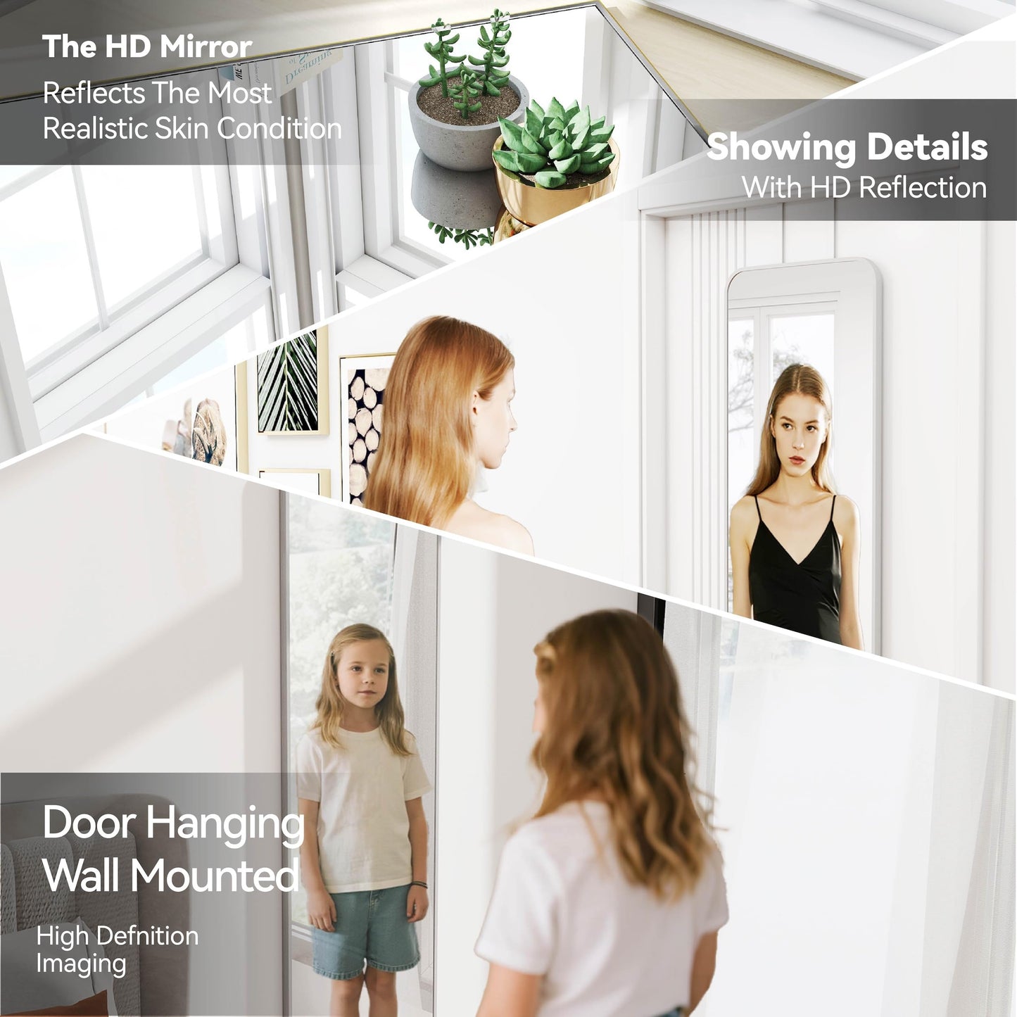 SCWF-GZ 47x14 Mirror Full Body Length Door Hanging/Rope Hang/Wall Mounted Metal Frame Rectangle Mirrors for Bedroom Bathroom Dressing Living Room 47 inch Silver