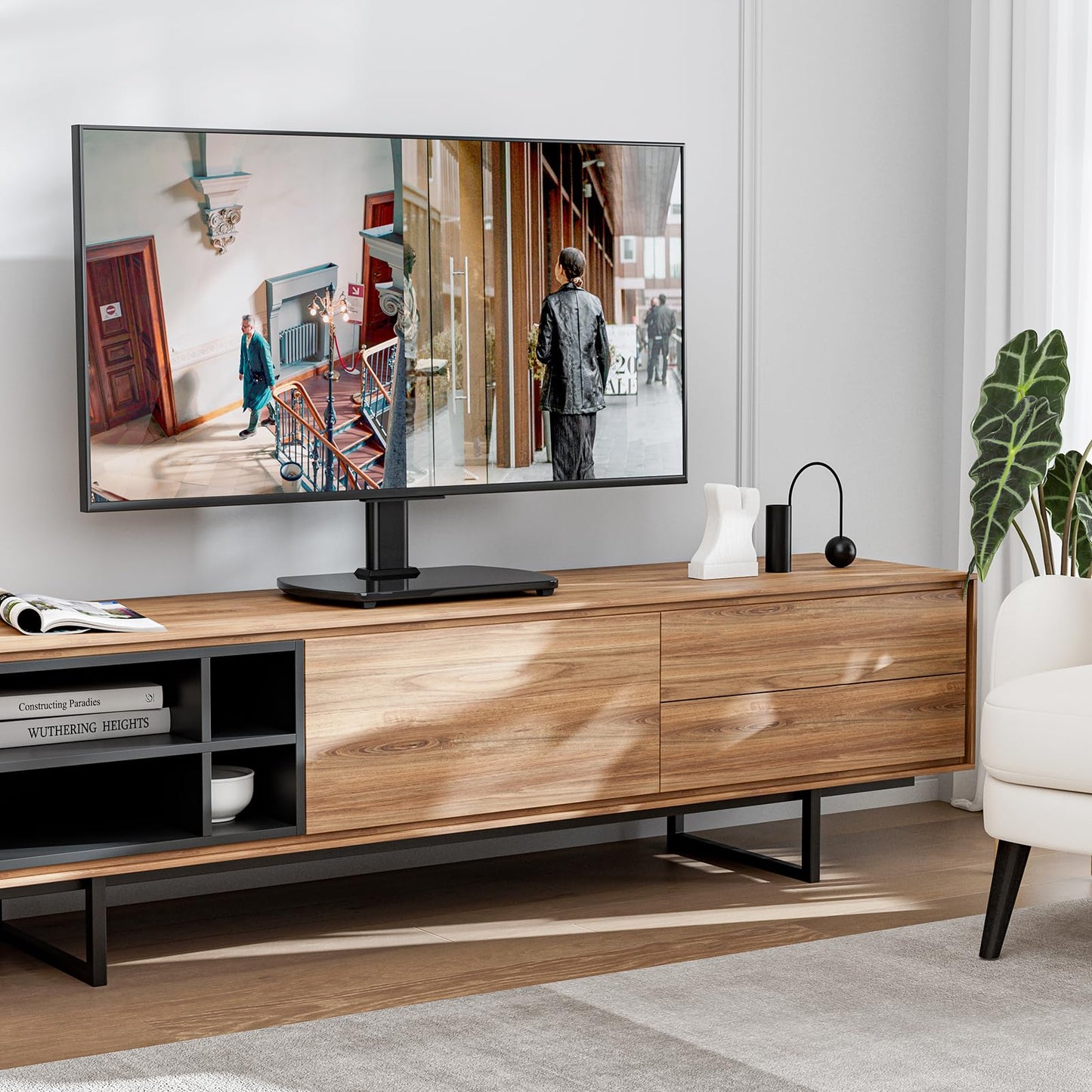 HOLMAXD Universal TV Stand for 27-60 Inch TVs with Swivel Mount, Height Adjustable Table Top TV Stand Mount, Heavy Duty Tempered Glass Base, TV Pedestal Stand Holds up to 88 lbs, VESA 400x400mm