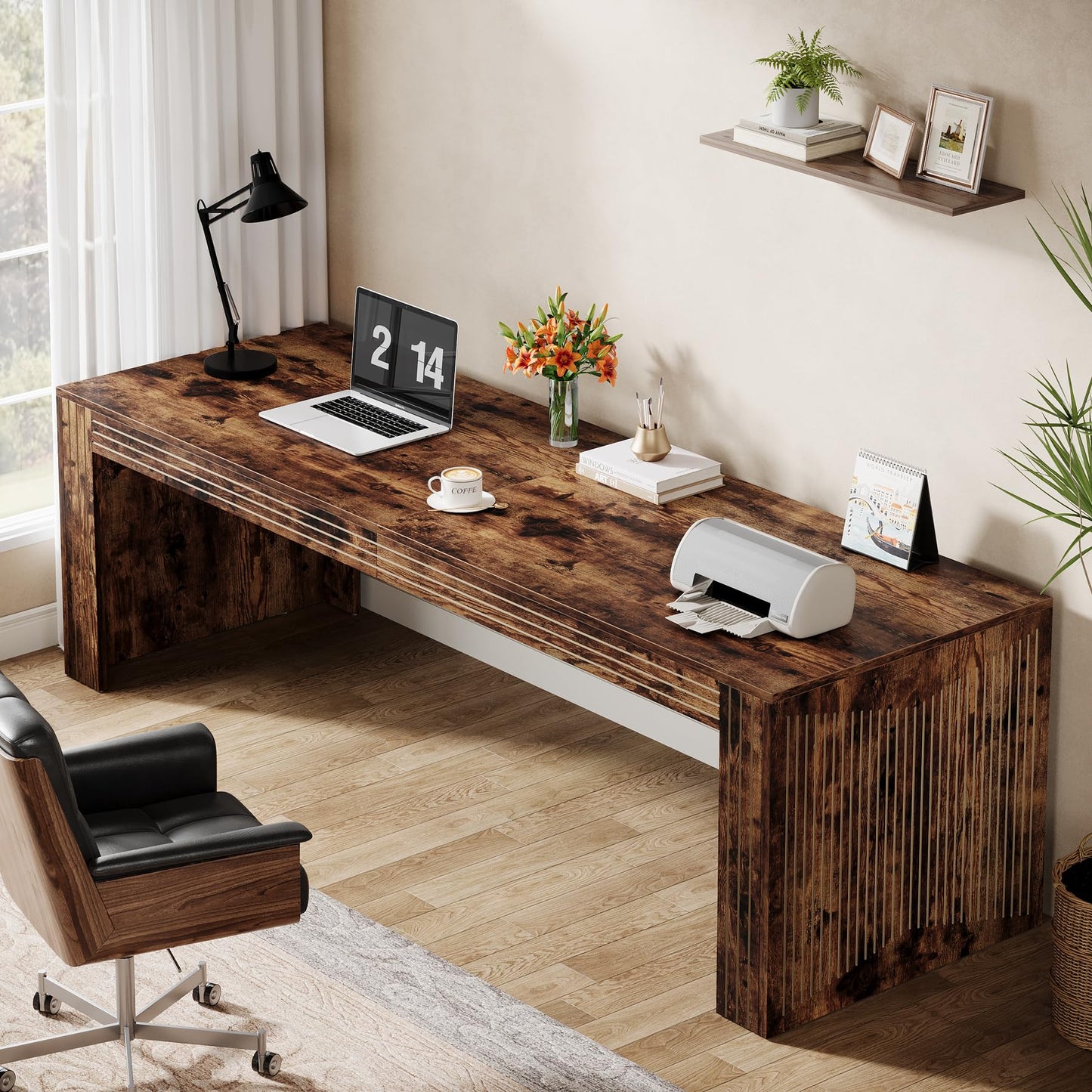 Tribesigns 79-Inch Extra Long Desk, Two Person Double Desk for Home Office, Wooden Long Computer Desk Writing Table for Office, Vintage Brown