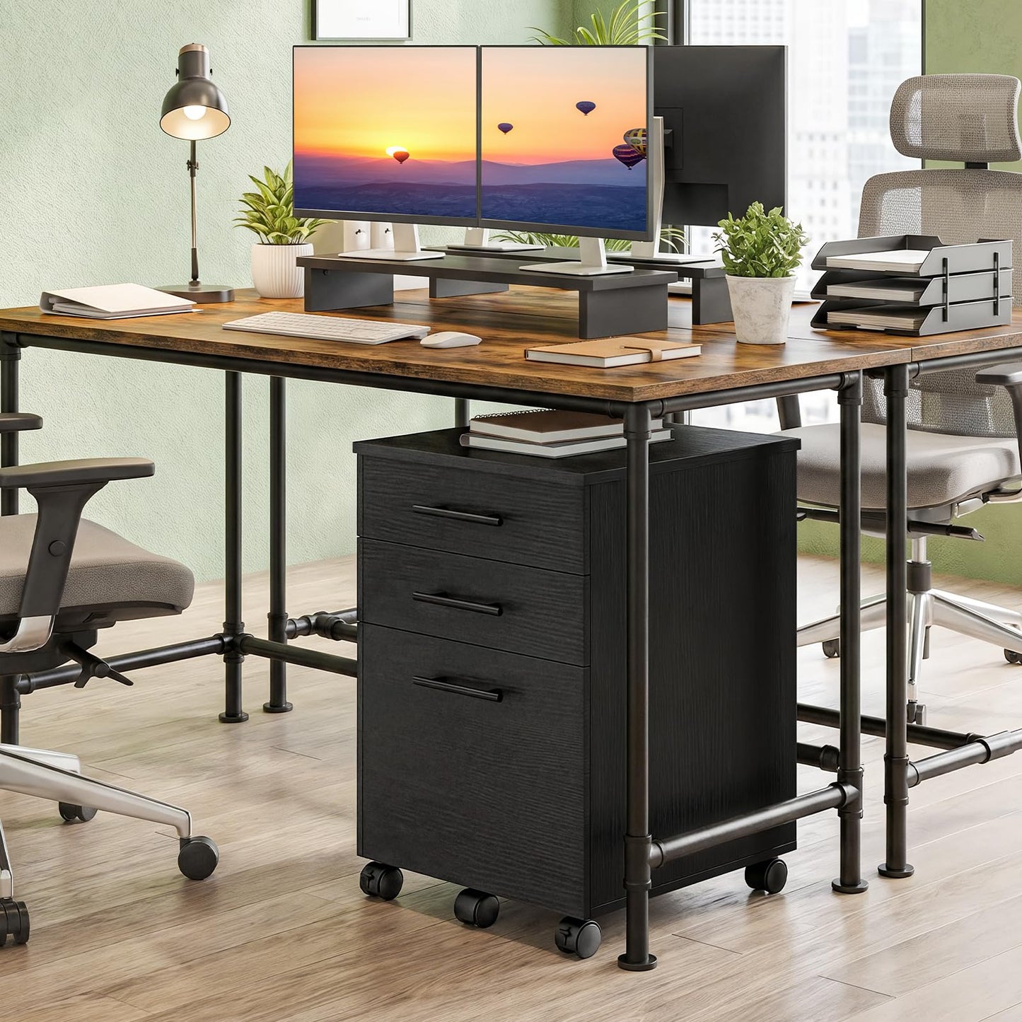 HOOBRO 3-Drawer File Cabinet, Wooden Under Desk Filing Cabinet, fits A4/Letter Size for Home Office, Small Rolling Storage Drawer Chest, Printer Stand with Drawers, Black BK02WJ01G1