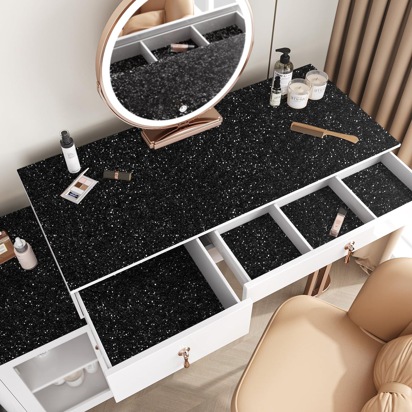 VEELIKE Luxury Black Chunky Glitter Peel and Stick Wallpaper 15.7''x354'' Self Adhesive Black Sequin Wallpaper for Bedroom Accent Wall Removable Glitter Fabric Vinyl Roll for Room Decor Furniture