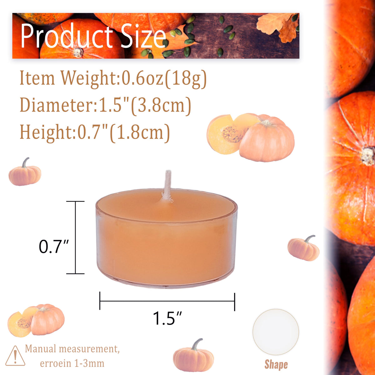 Terracotta Tea Candles Tea Lights Smokeless Pumpkin Scent Tealight Candles Handmade Tealights Set of 24 Long Burning for Wedding Meditation Dinner Home Decor