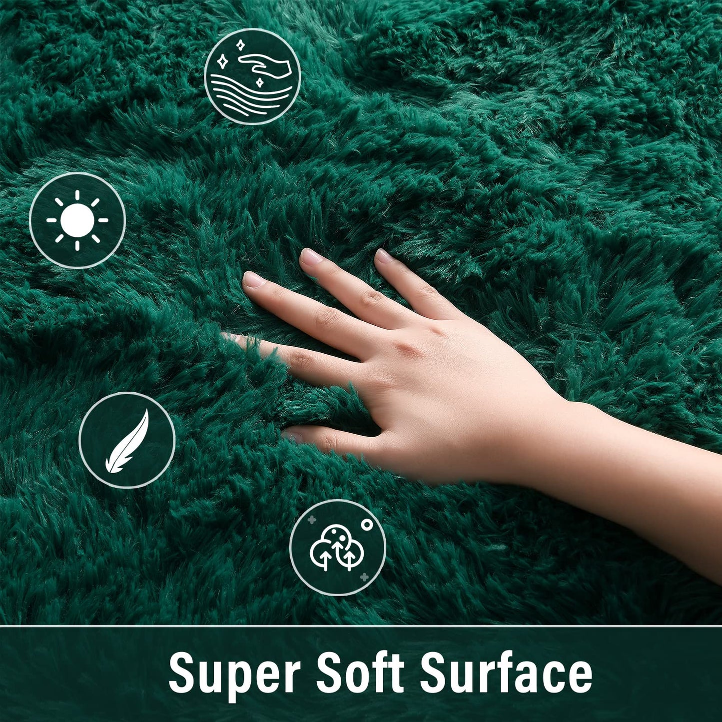 Merelax Soft Modern Indoor Shaggy Area Rug for Bedroom Livingroom Dorm Kids Room Home Decorative, Non-Slip Plush Fluffy Furry Fur Rugs Comfy Nursery Accent Floor Carpet 4x5.9 Feet, Deep Green