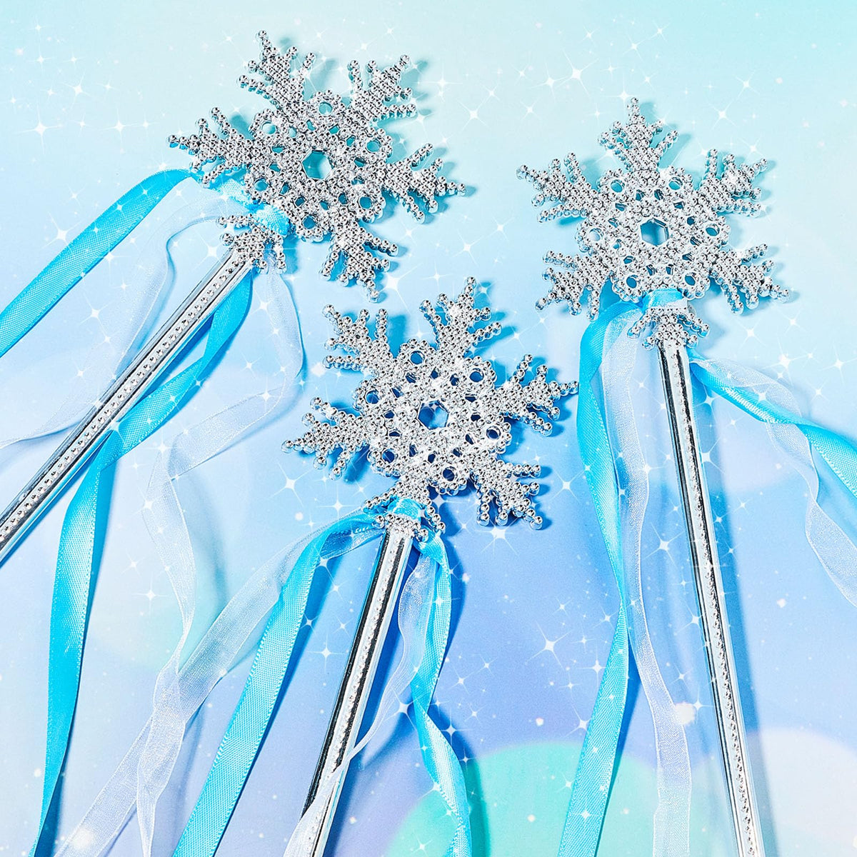 Gejoy Winter Snowflake Wand Silver Snowflake Magic Wand Winter Flake Theme Winter Wand Princess(12 Pcs)