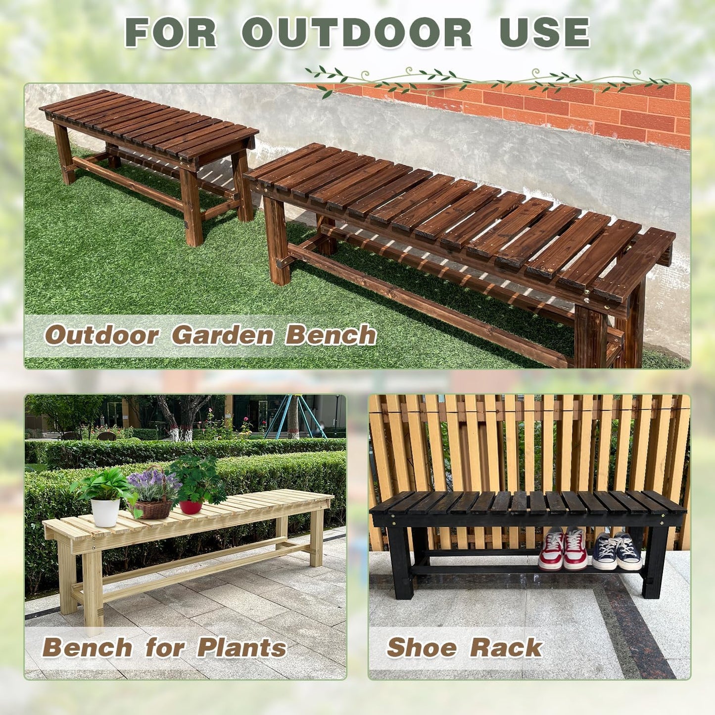 LSPYYDS Outdoor Garden Bench, 3-Person Wood Patio Bench Weatherproof Outdoor Backless Bench, Anti-Corrosion and Anti-Rust Garden Benches for Garden Lawn Porch Park Backyard (Natural,47.25''/120cm)