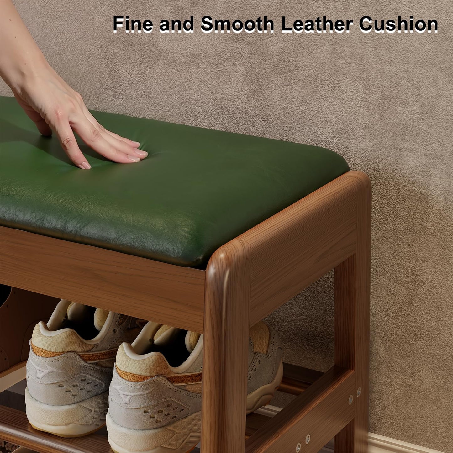 AQIMUELE Shoe Rack Bench,2 Tiers Shoe Bench with Storage with Flip-Top,Wood Shoe Rack for Entryway,Hallway（Green Upholstered Seat,11.8" D x 39.3" W x 15.7" H）