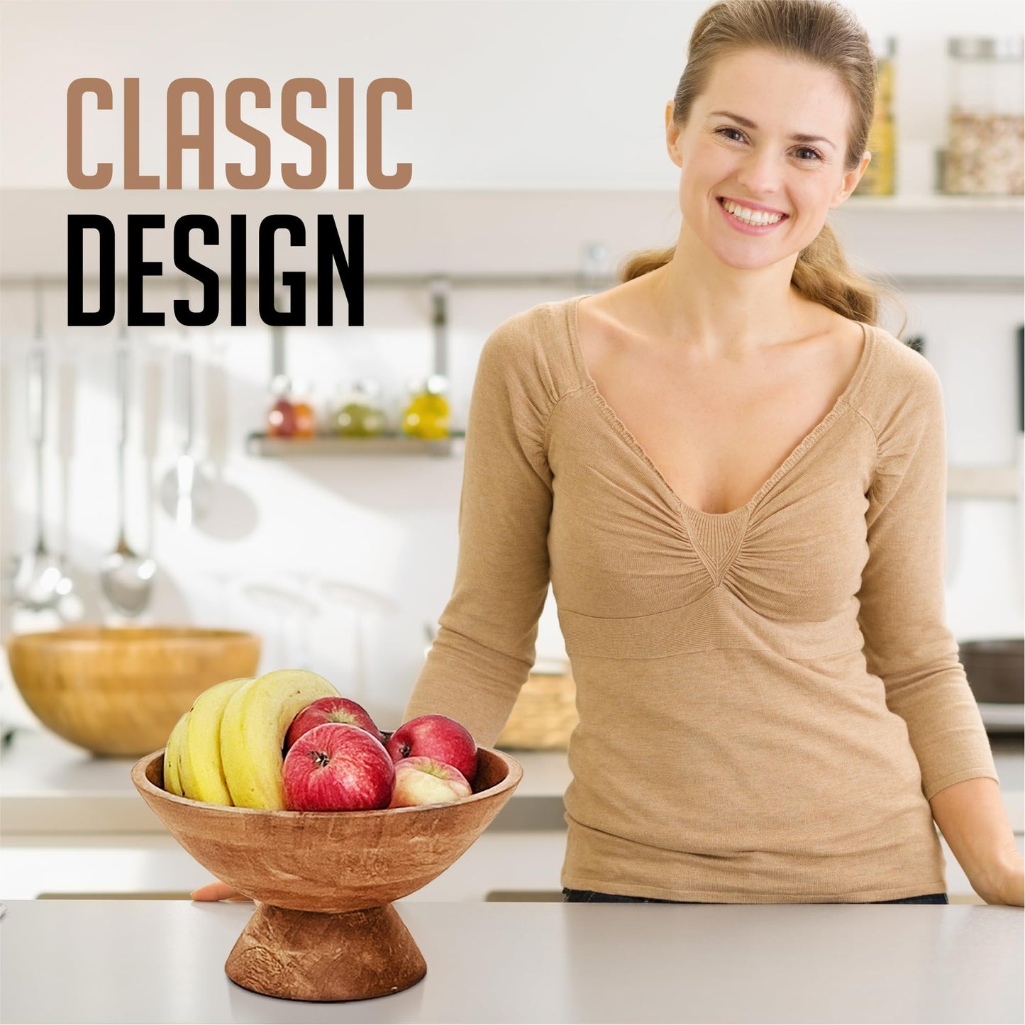 Fairwood Way - Wooden Pedestal Bowl - Mango Wood Footed Bowl as Fruit, Key, Decorative, Candy Holder or Centerpiece, Wooden Bowl Decorative for Kitchen, Dining Table & Modern Home Accessories