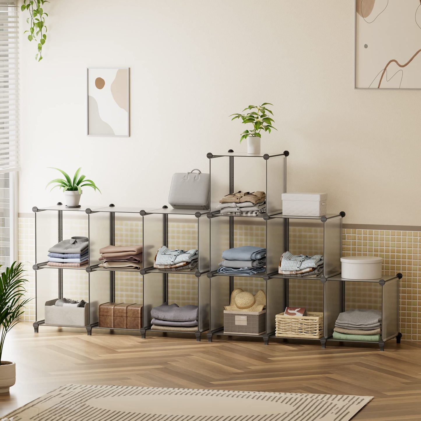 HOMIDEC Closet Organizers and Storage, 9 Cube Storage Organizer, Portable Closet Organizer Storage Cubes Shelves, Grey