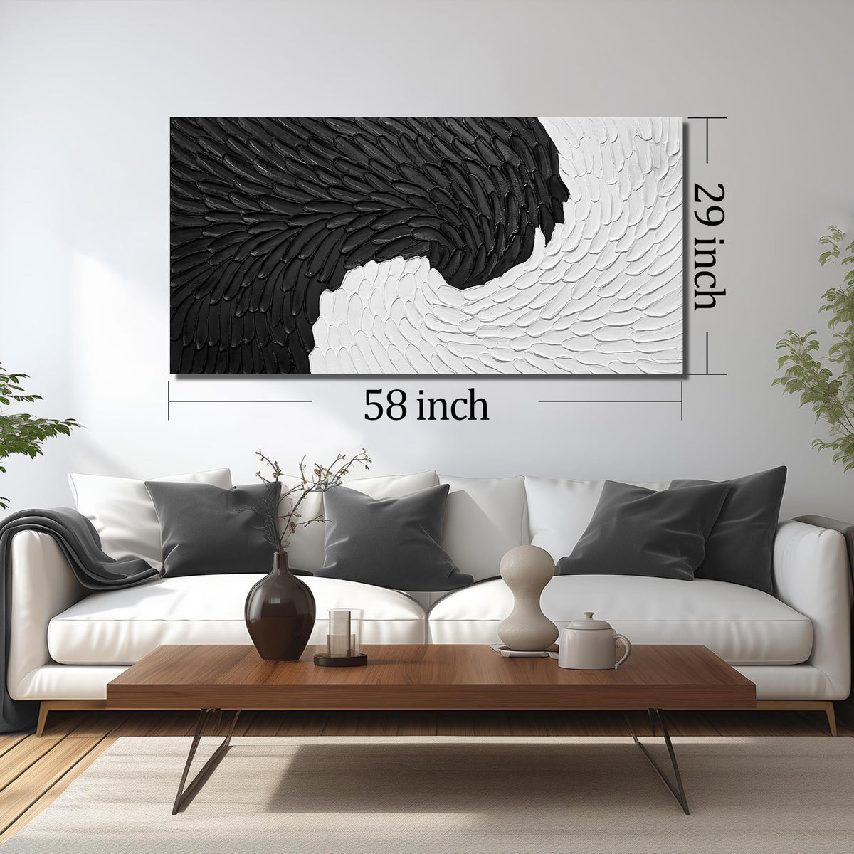 WVMAPTA Minimalism Canvas Wall Art for Dining Room Black and White Artwork for Wall Office Large Abstract Painting Wall Art for Living Room 29 x 58 Inch