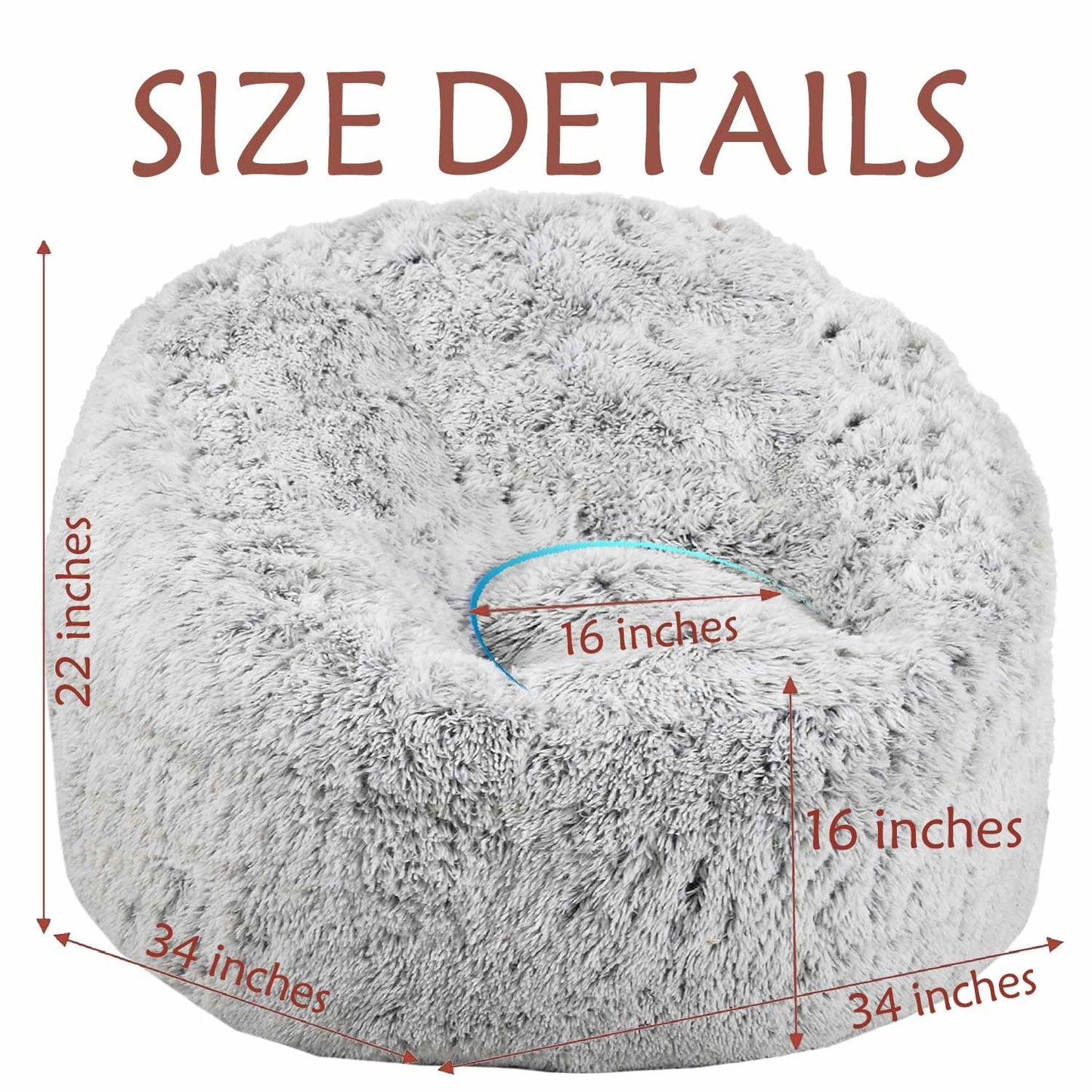 Plush Faux Fur Bean Bag Chairs, Memory Foam Filled Sofa Chair Shape Bean Bag for Adults/Teens/Kids, Ultra-Soft Lazy Sofa for Living Room Bedroom College Dorm, Grey