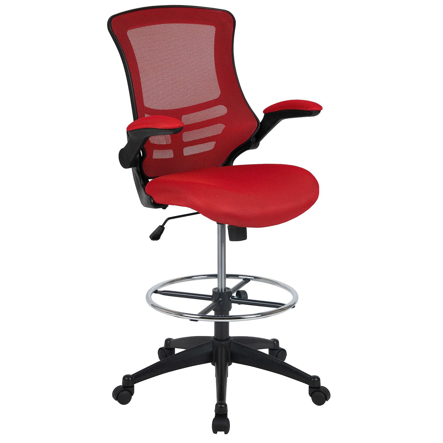 Flash Furniture Kelista Mid-Back Swivel Office Chair with Adjustable Seat Height, Ergonomic Mesh Desk Chair with Flip-Up Armrests, Red