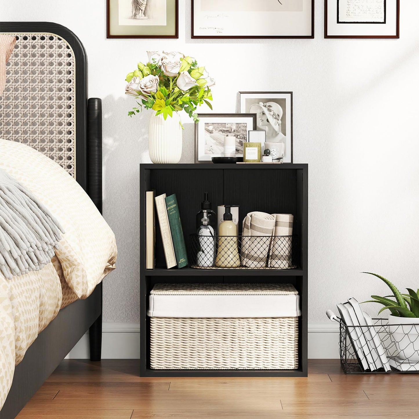 Giantex 2 Cube Bookshelf and Bookcase, 2-Layer Storage Shelf w/Large-Capacity Open Storage Space, MDF P2 Veneer, for Living Room Bedroom Study Office Multi-Functional Furniture Display Cabinet, Black