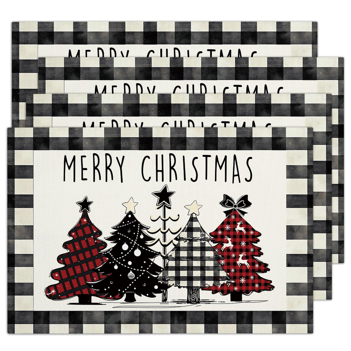 Christmas Tree Snowflakes Placemats Set of 4 Winter Gifts for Christmas Women Rustic Holiday Plaid Placemats Decor for Xmas Party Outdoor Home Kitchen Dining Recyclable Table Mats 12x18 inch - DH713