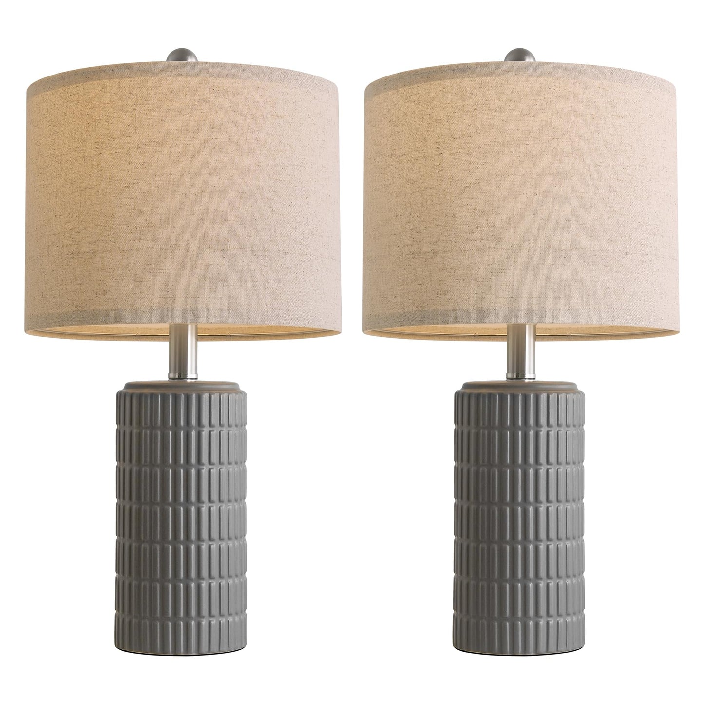 PoKat 20.75'' Ceramic Small Table Lamps for Bedroom, Modern Dark Gray Bedside Lamps Set of 2, Farmhouse Lamps for Living Room with Linen Lampshade for Night Stands Guest Room Side End Table Console