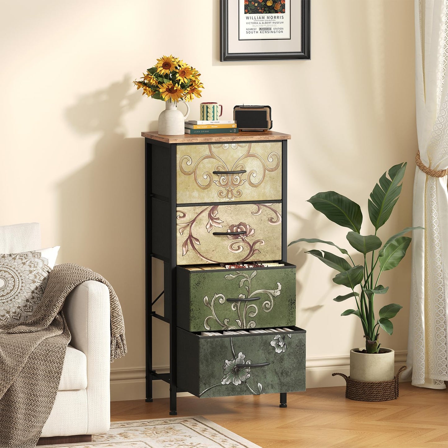 Sweetcrispy 4 Drawer Fabric Dresser Storage Tower Nightstand Chest