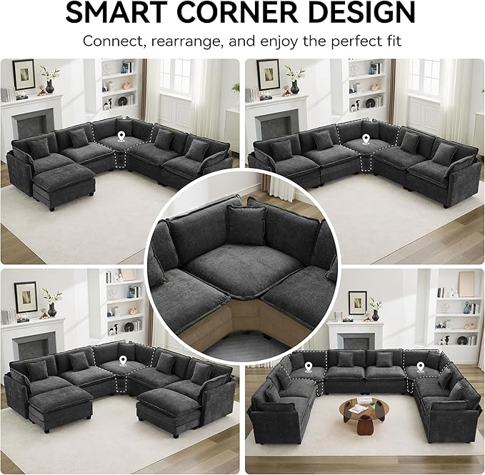 147'' Oversized U Shaped Cloud Sectional Sofa, Chenille Deep Seat Couches
