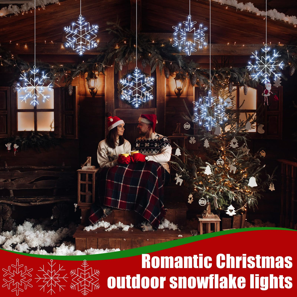 Baquler 2 Set Christmas Snowflake Solar Lights 20 Feet 138 LED Waterproof Outdoor Cool White Twinkle Fairy Lights 8 Modes Solar Hanging String Lights Decoration for Xmas Tree Porch Roof Window Decor