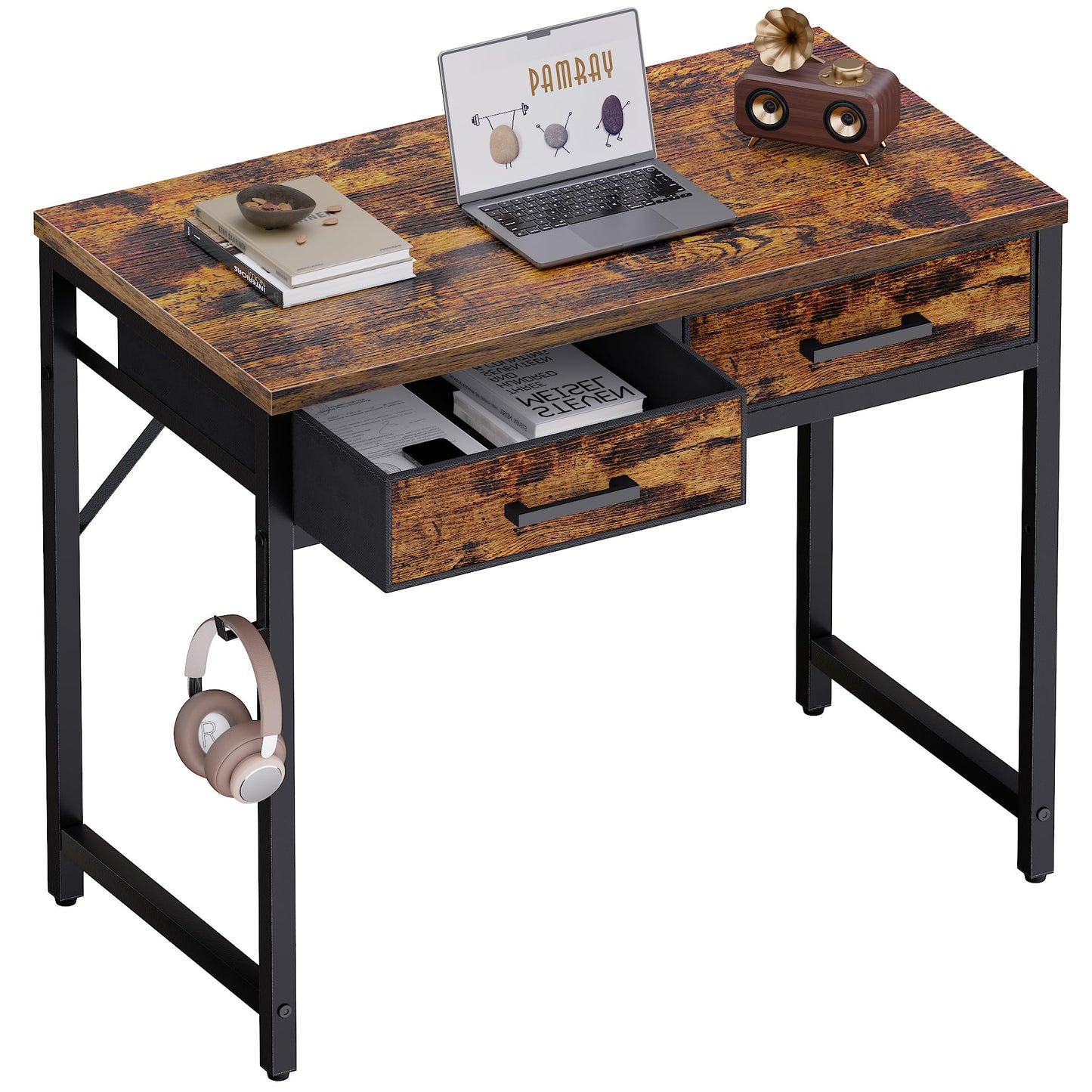 Pamray 32 Inch Small Computer Desk with 2 Drawers for Bedroom Study Writing Home Office Table for Small Spaces Vintage