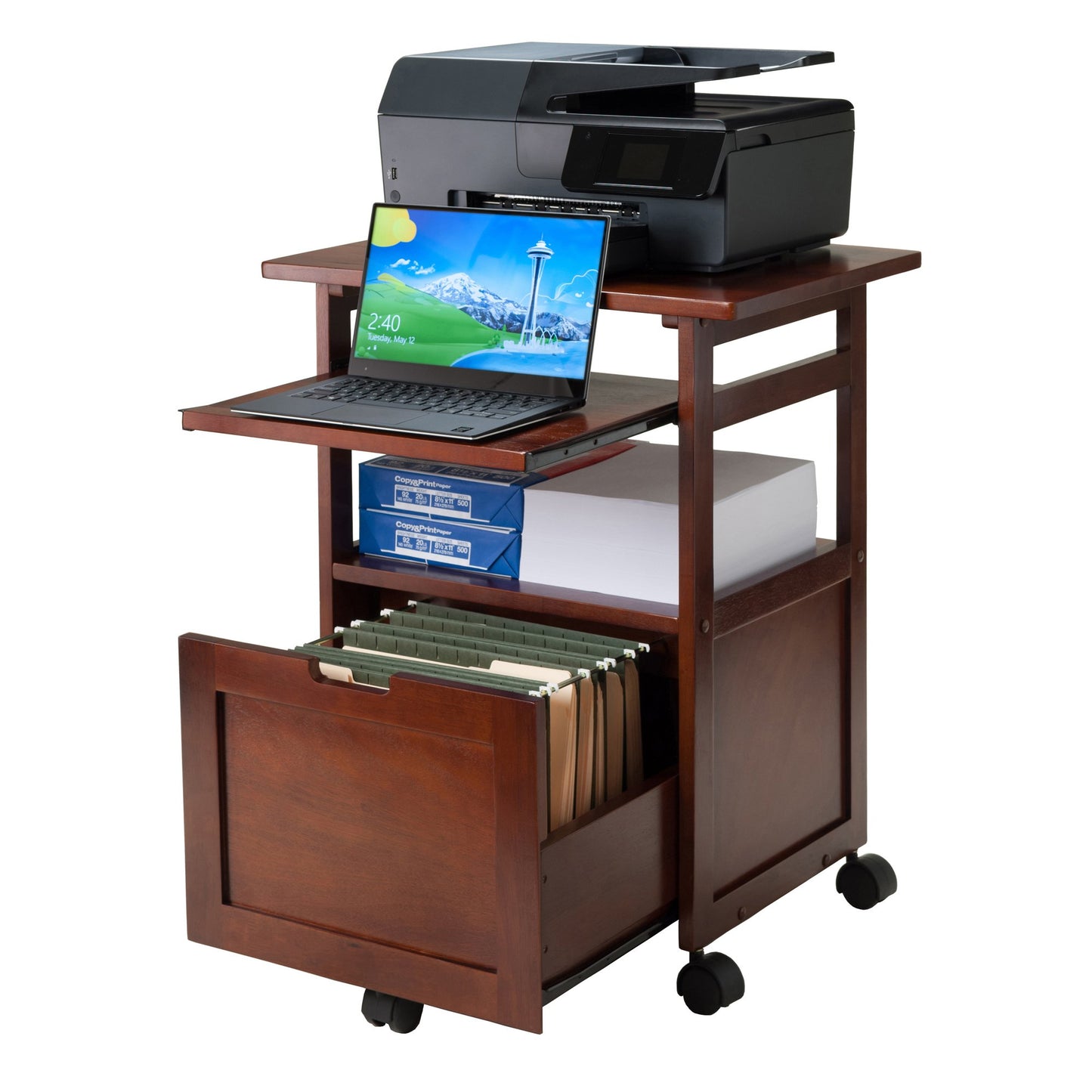 Winsome Piper 3-Shelf Wood Mobile Printer Stand, Brown (94427)