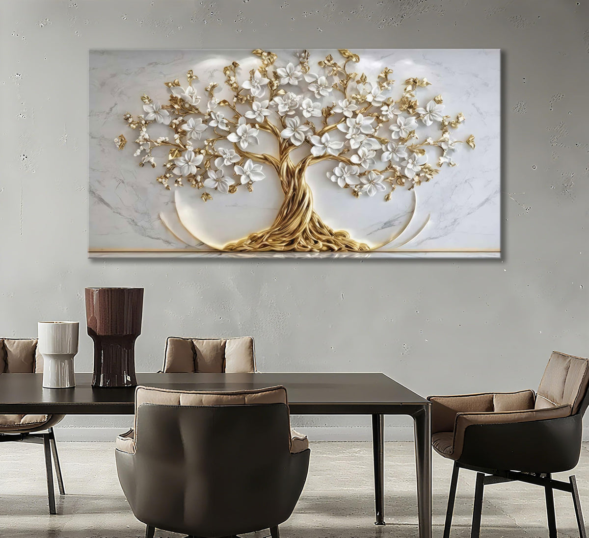 Tree of Life Canvas Wall Art Gold White Flowers Wall Decor Picture Natural Landscape Poster Print Artwork For Living Room Bedroom Office Paintings Decoration Prepare to hang 32x16in